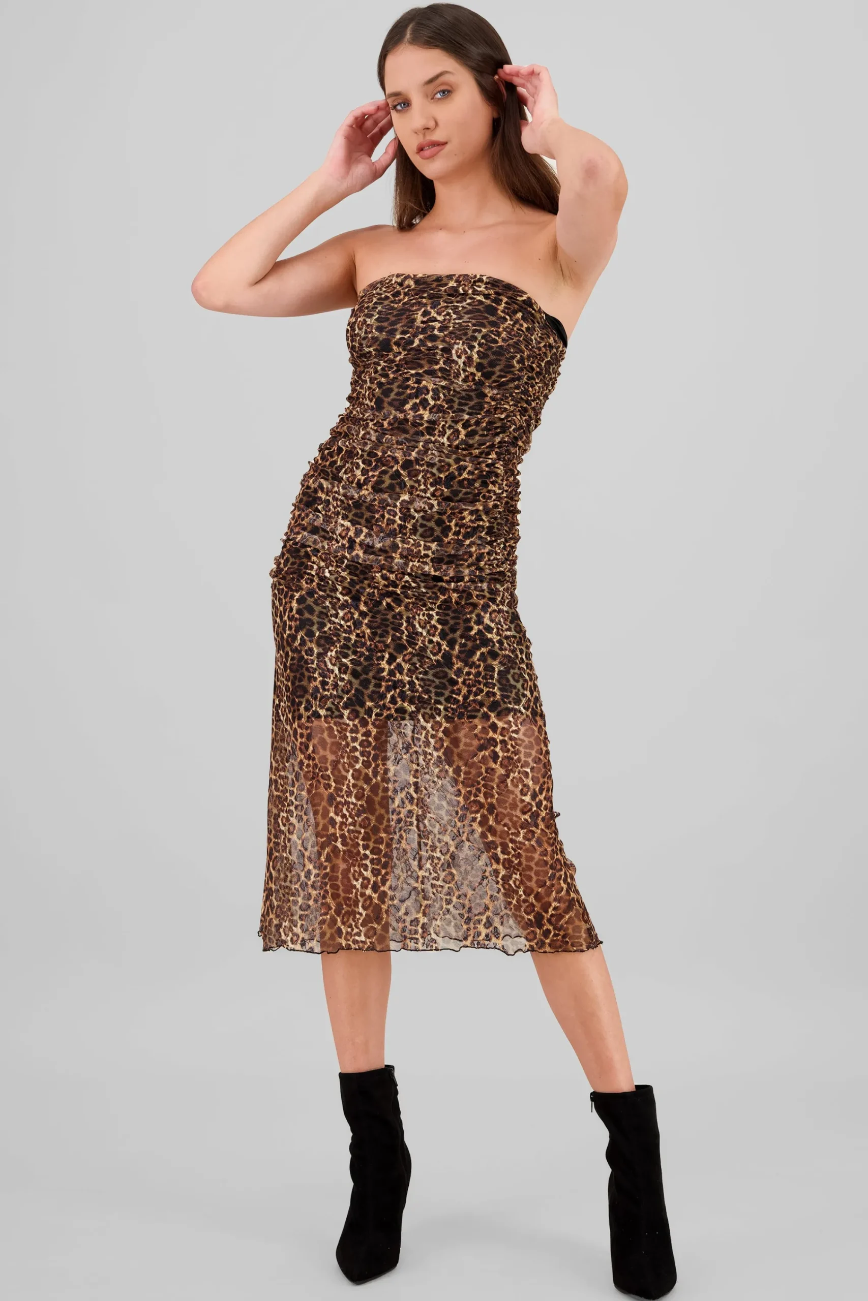Shasa Animal Print Midi Mesh Dress