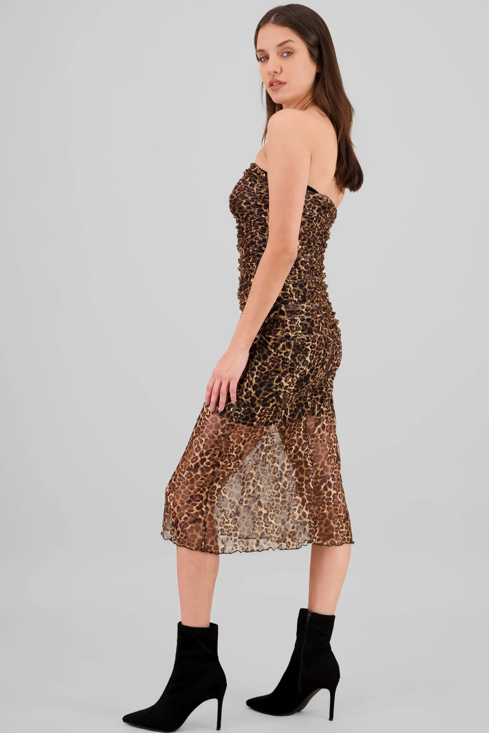Shasa Animal Print Midi Mesh Dress