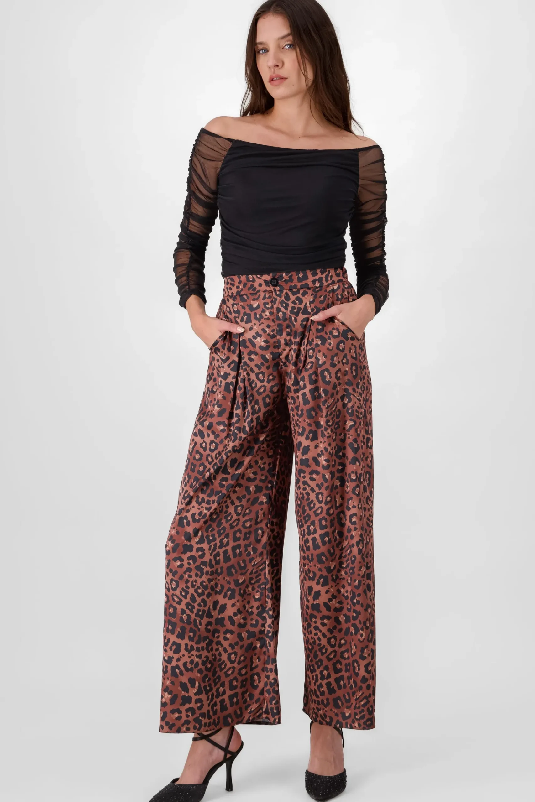 Shasa Animal Print Wide Leg Pants