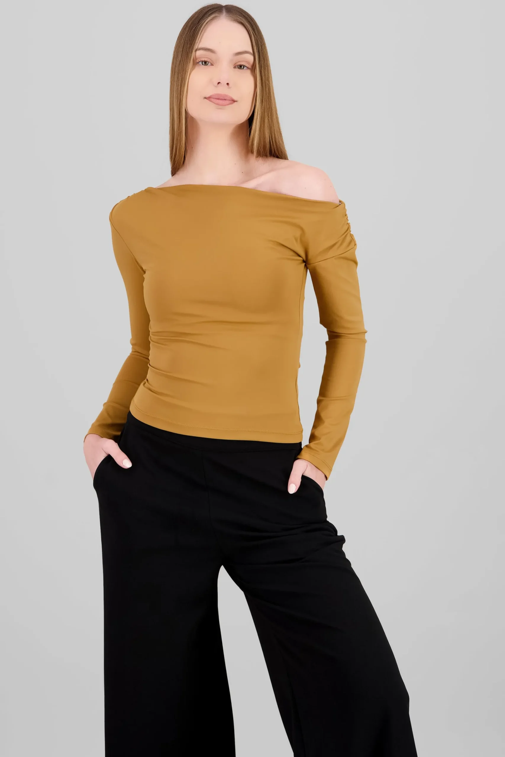 Shasa Asymmetric One Shoulder Long Sleeve Top