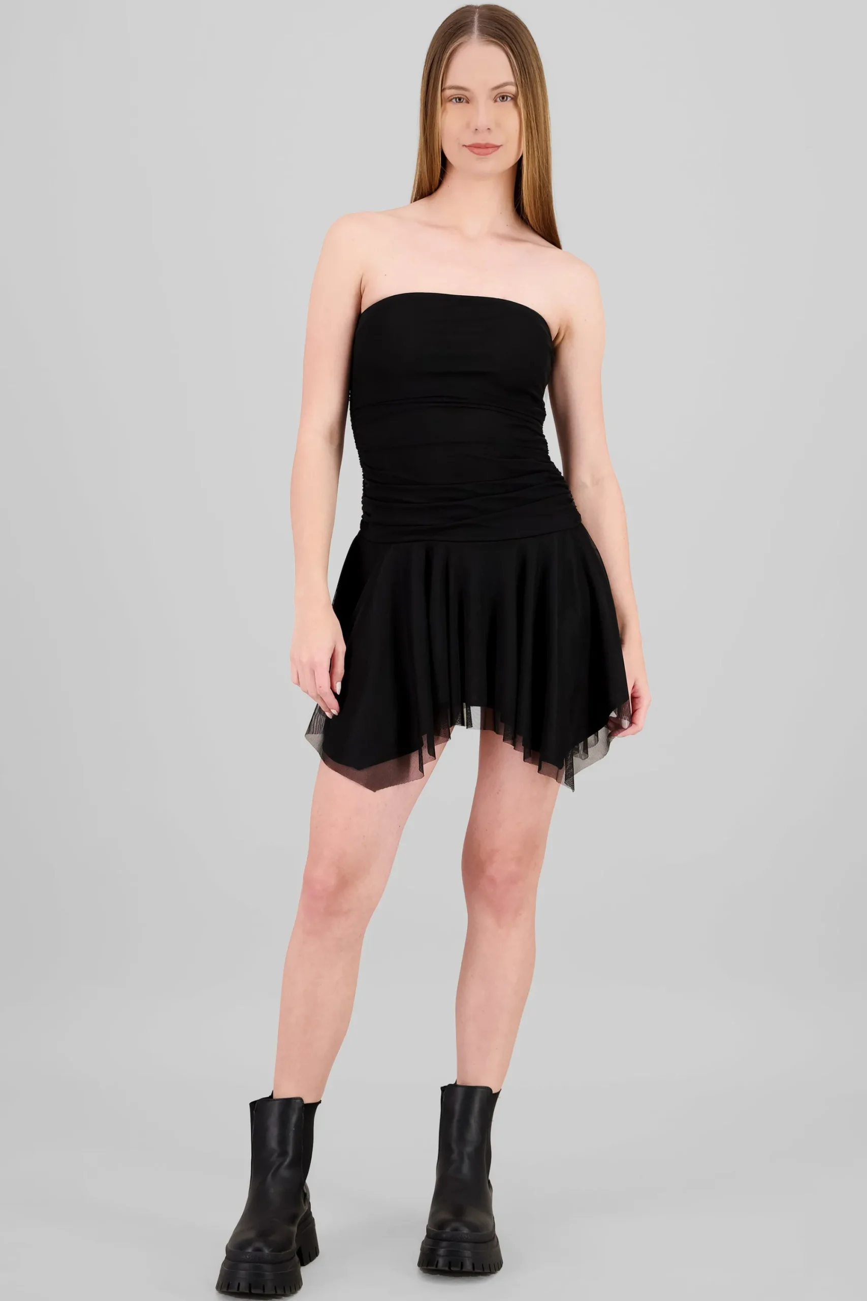 Shasa Asymmetrical Mesh Mini Dress