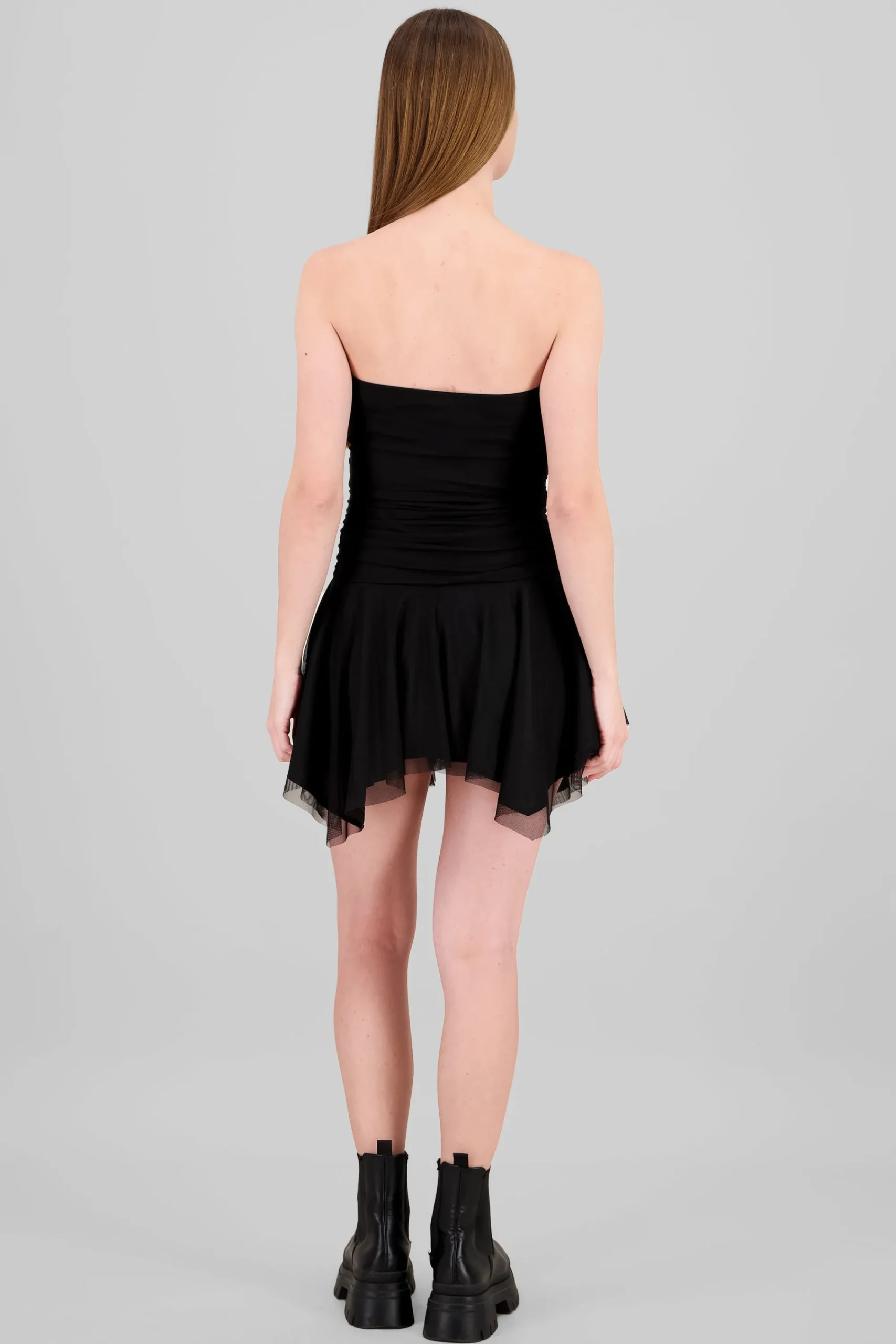 Shasa Asymmetrical Mesh Mini Dress
