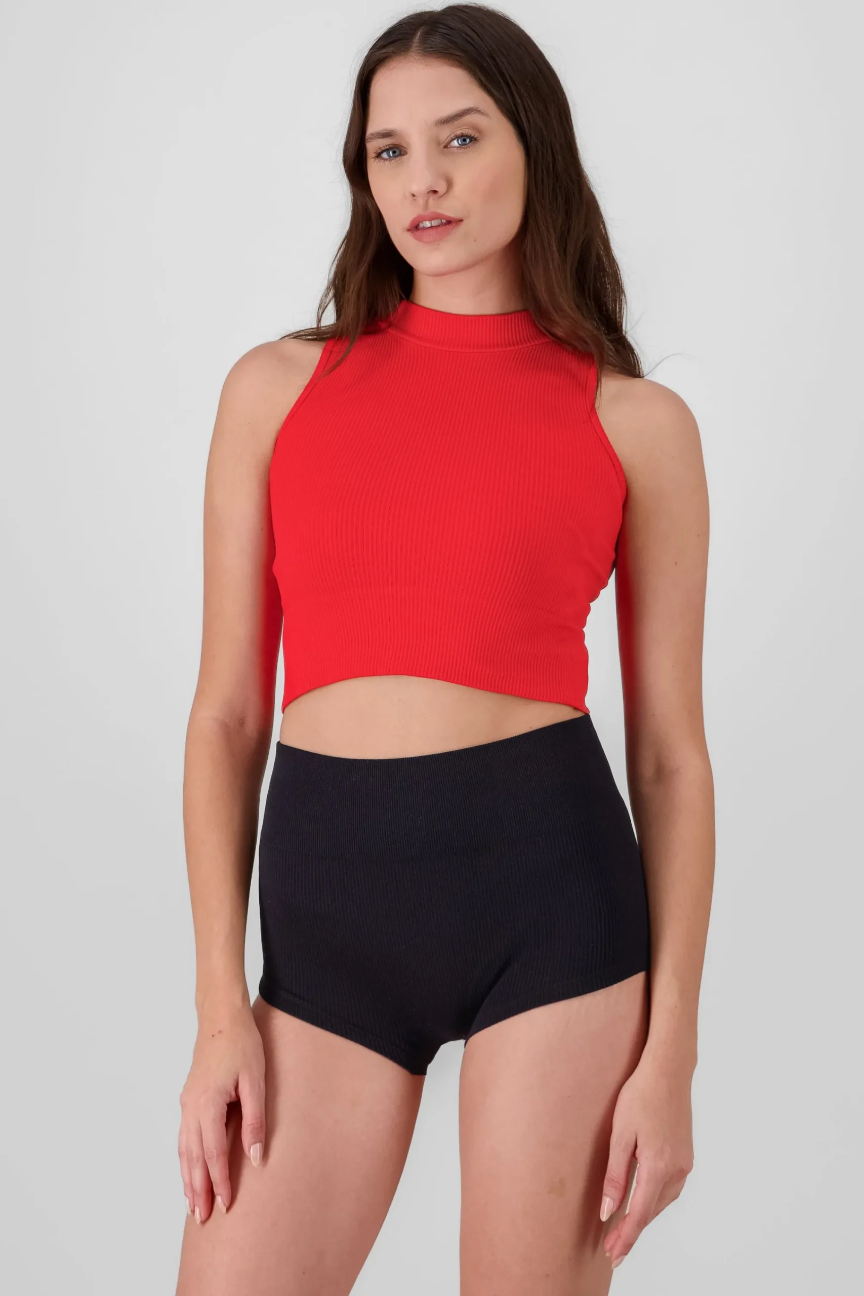Shasa Basic Ribbed High Neck Top