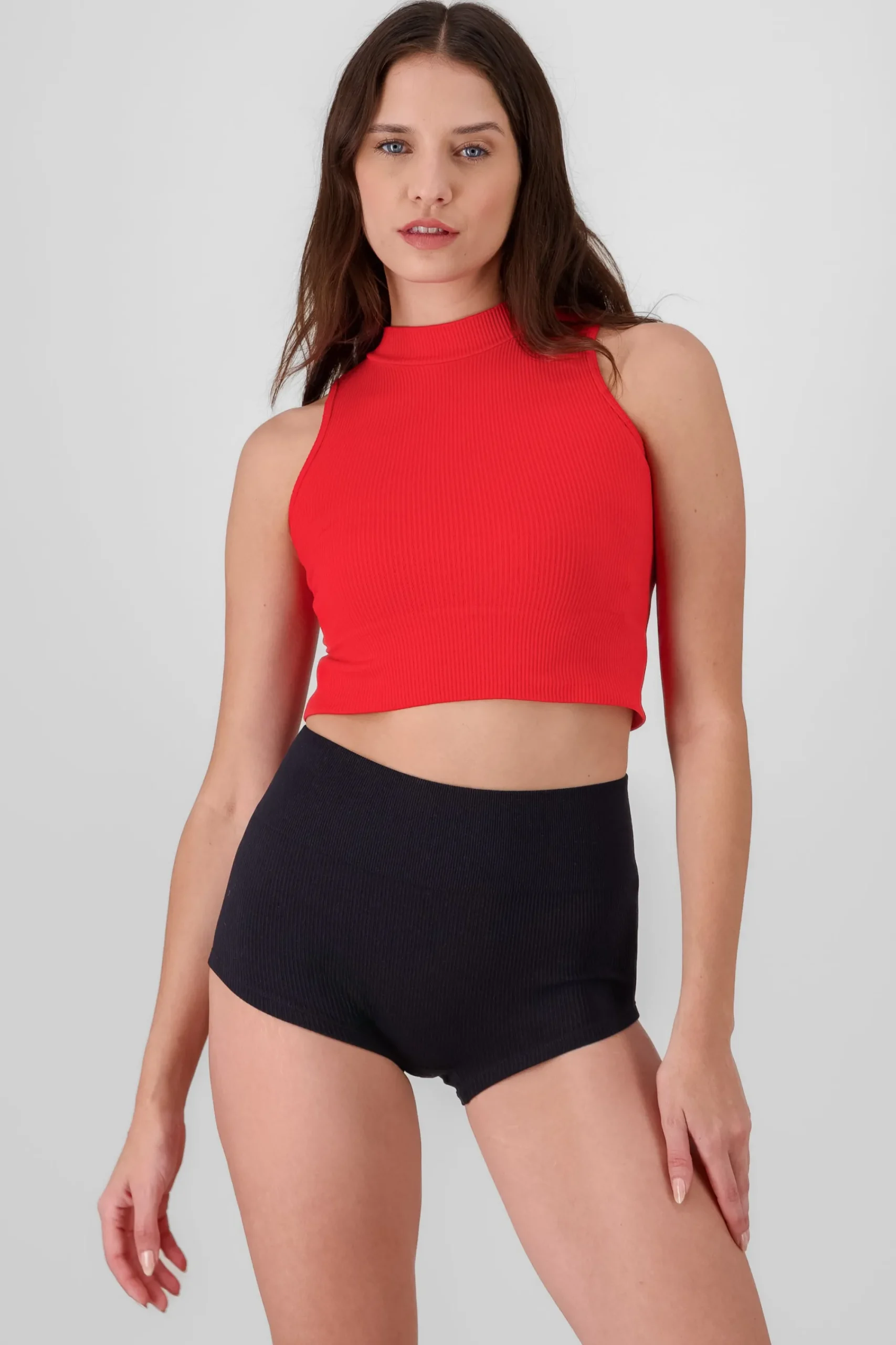 Shasa Basic Ribbed High Neck Top