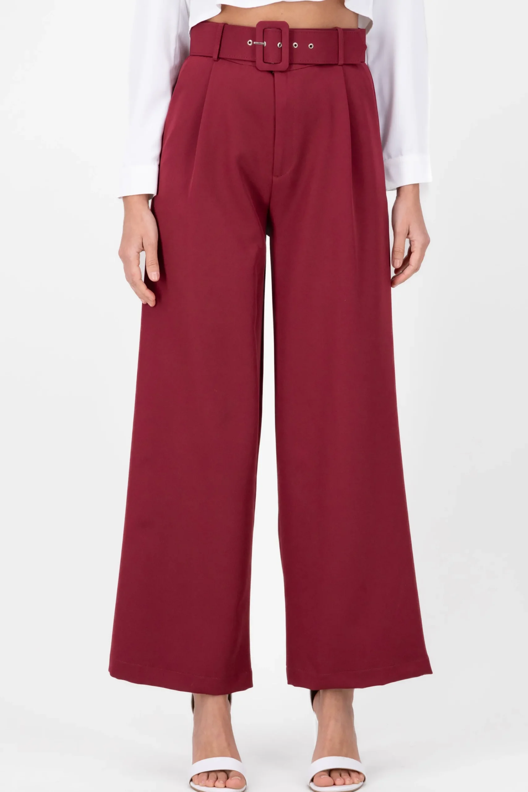 Shasa Basic Wide Leg Dress Pants With Belt