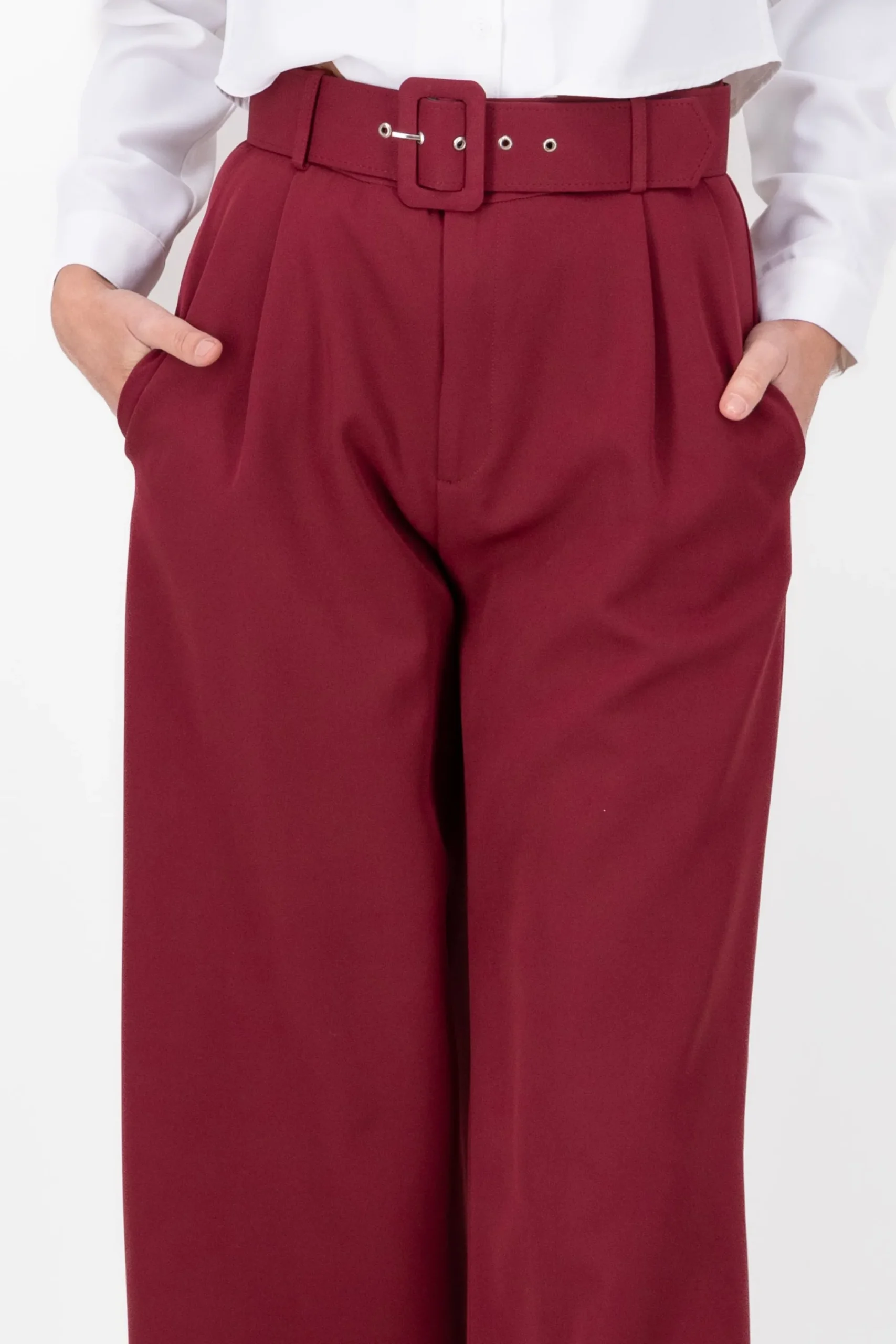Shasa Basic Wide Leg Dress Pants With Belt