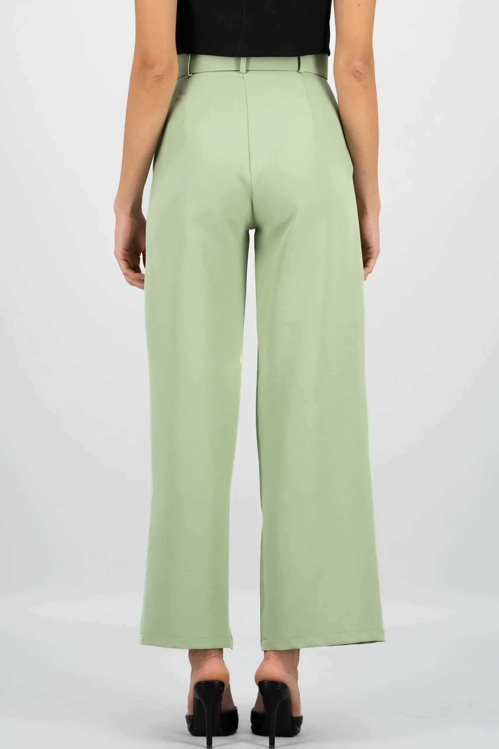 Shasa Basic Wide Leg Dress Pants With Belt