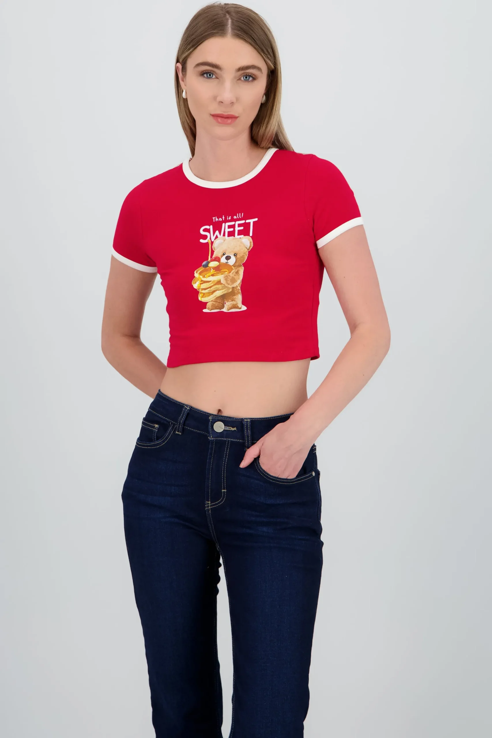 Shasa Bear Print Contrast T Shirt