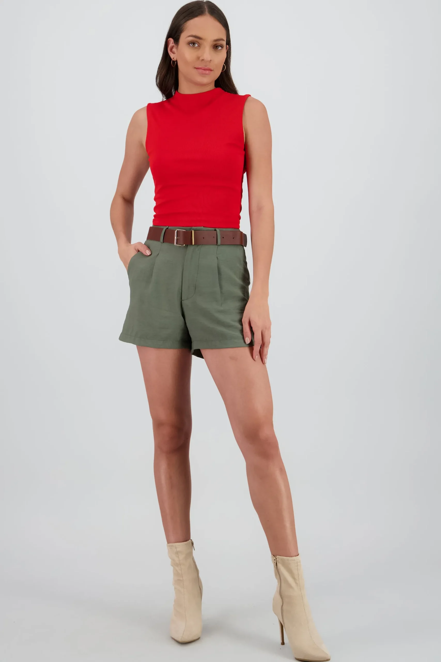 Shasa Belt and Pleats Shorts