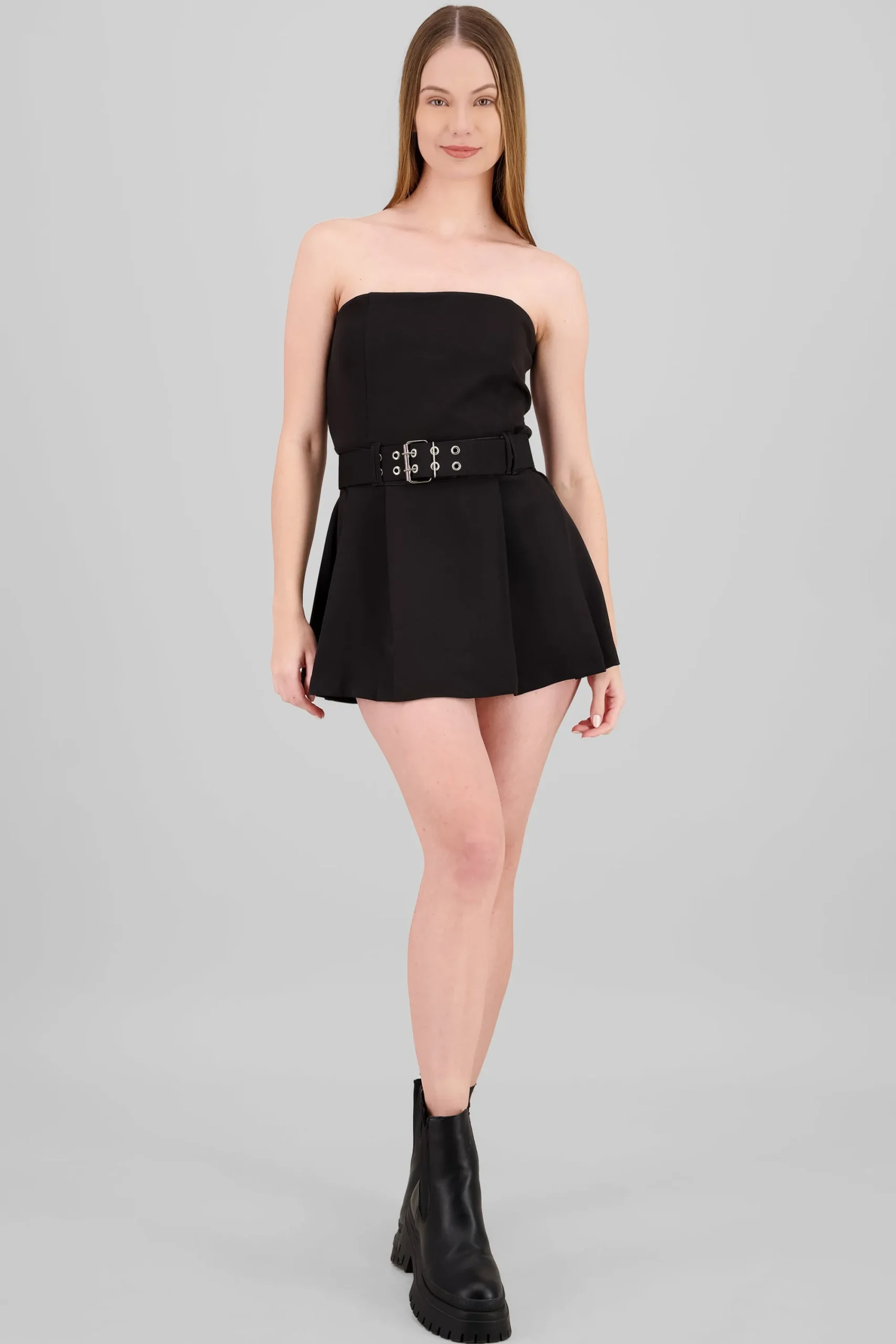 Shasa Belt Detail Pleated Mini Dress