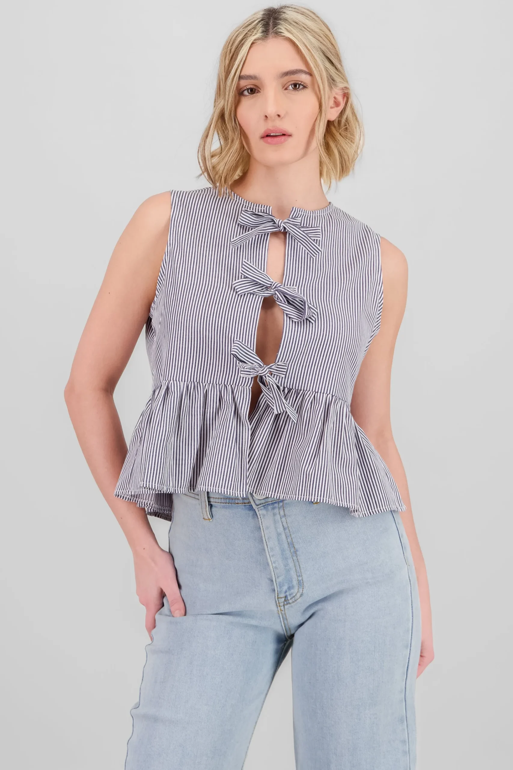 Shasa Bow Detail Striped Blouse