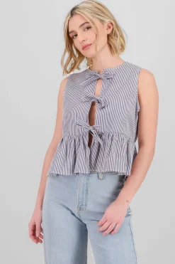 Shasa Bow Detail Striped Blouse