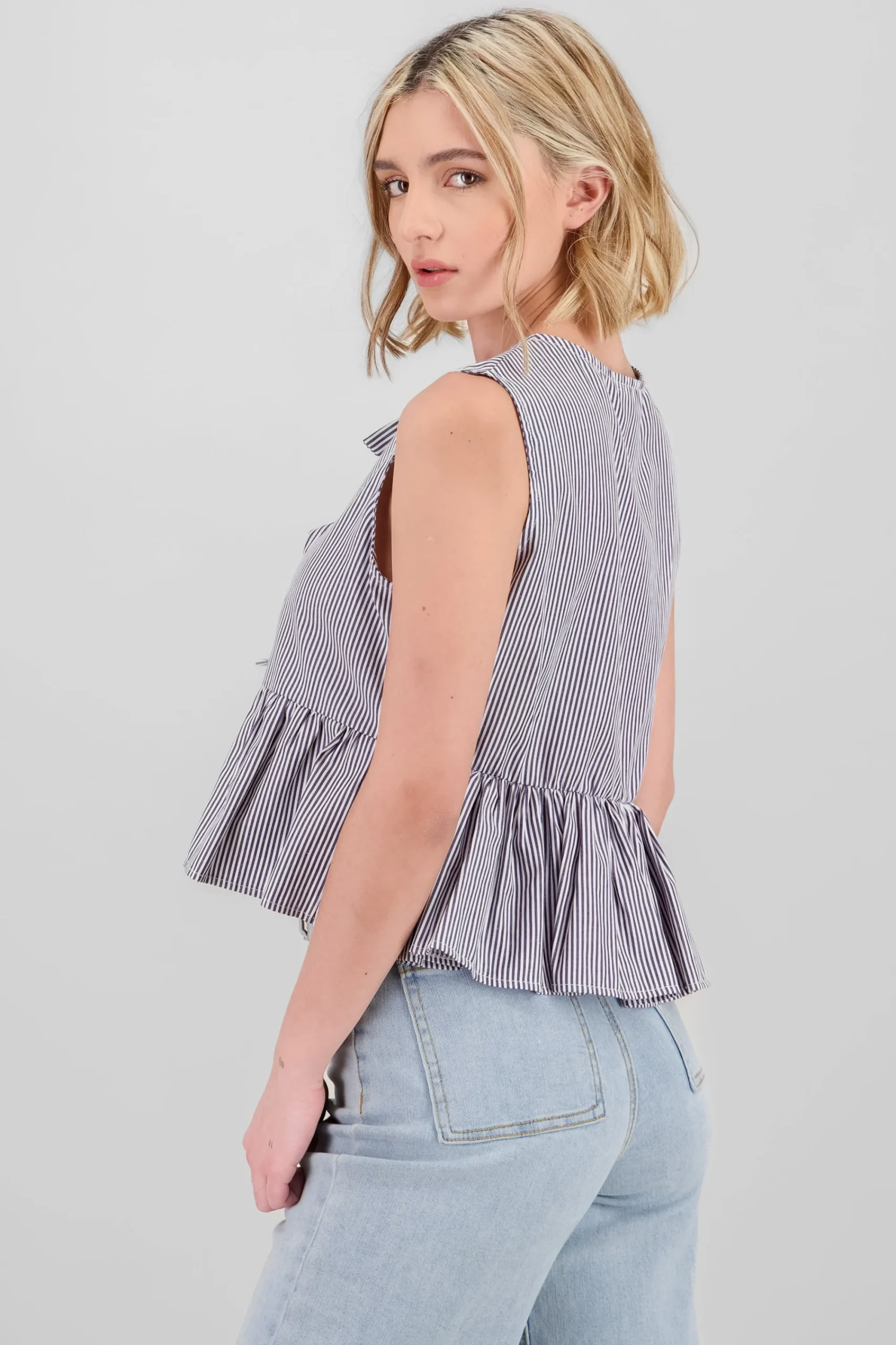 Shasa Bow Detail Striped Blouse
