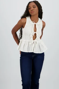 Shasa Bow Detail Textured Top