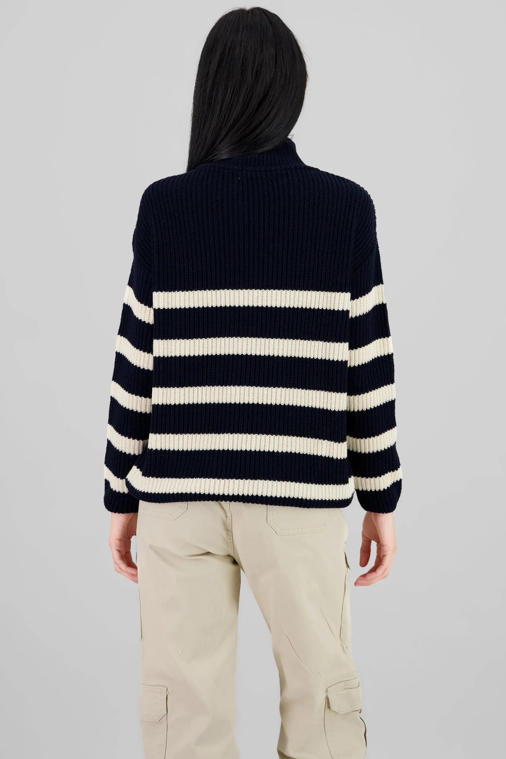 Shasa Button Neck Detail Striped Sweater