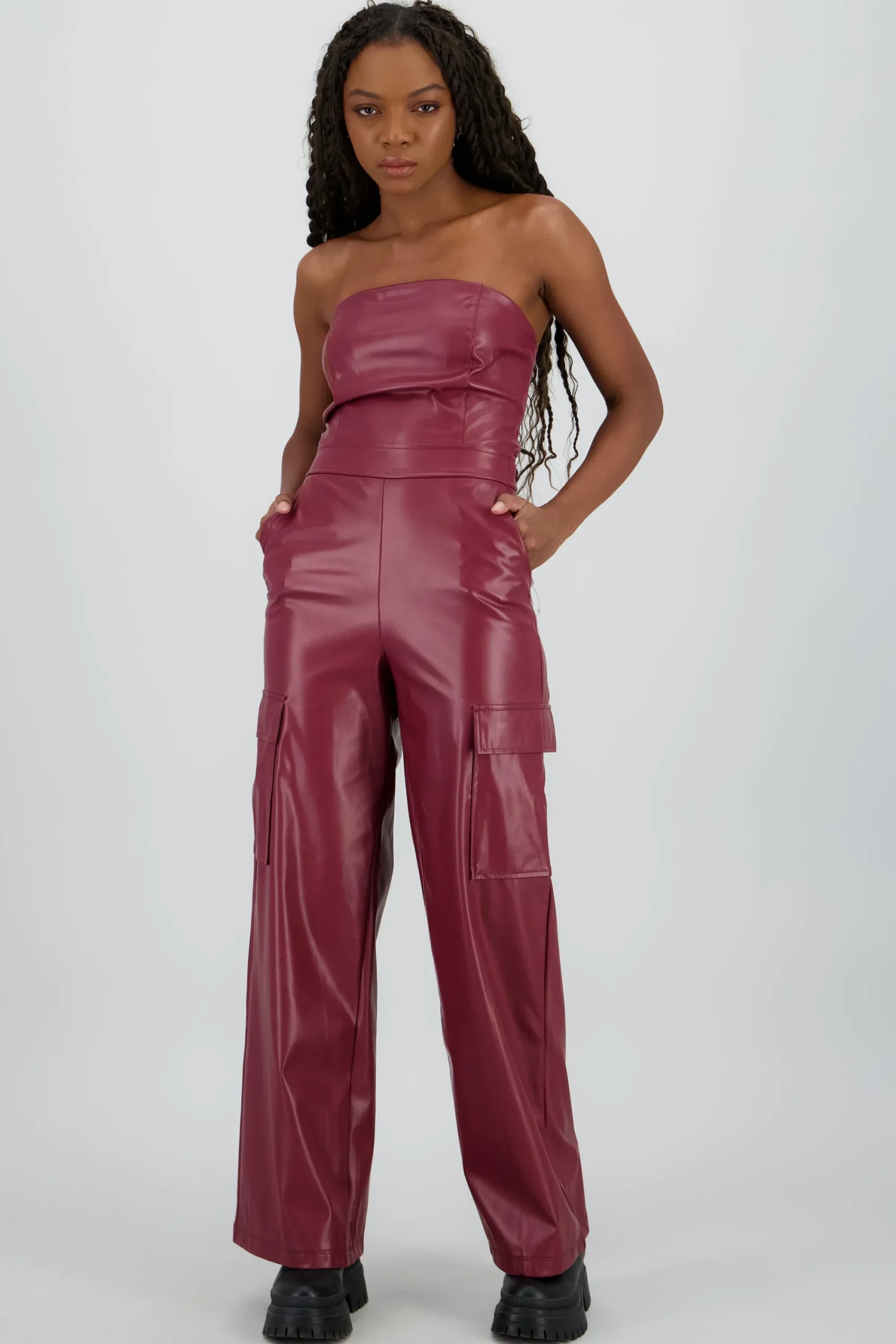 Shasa Cargo Faux Leather Jumpsuit