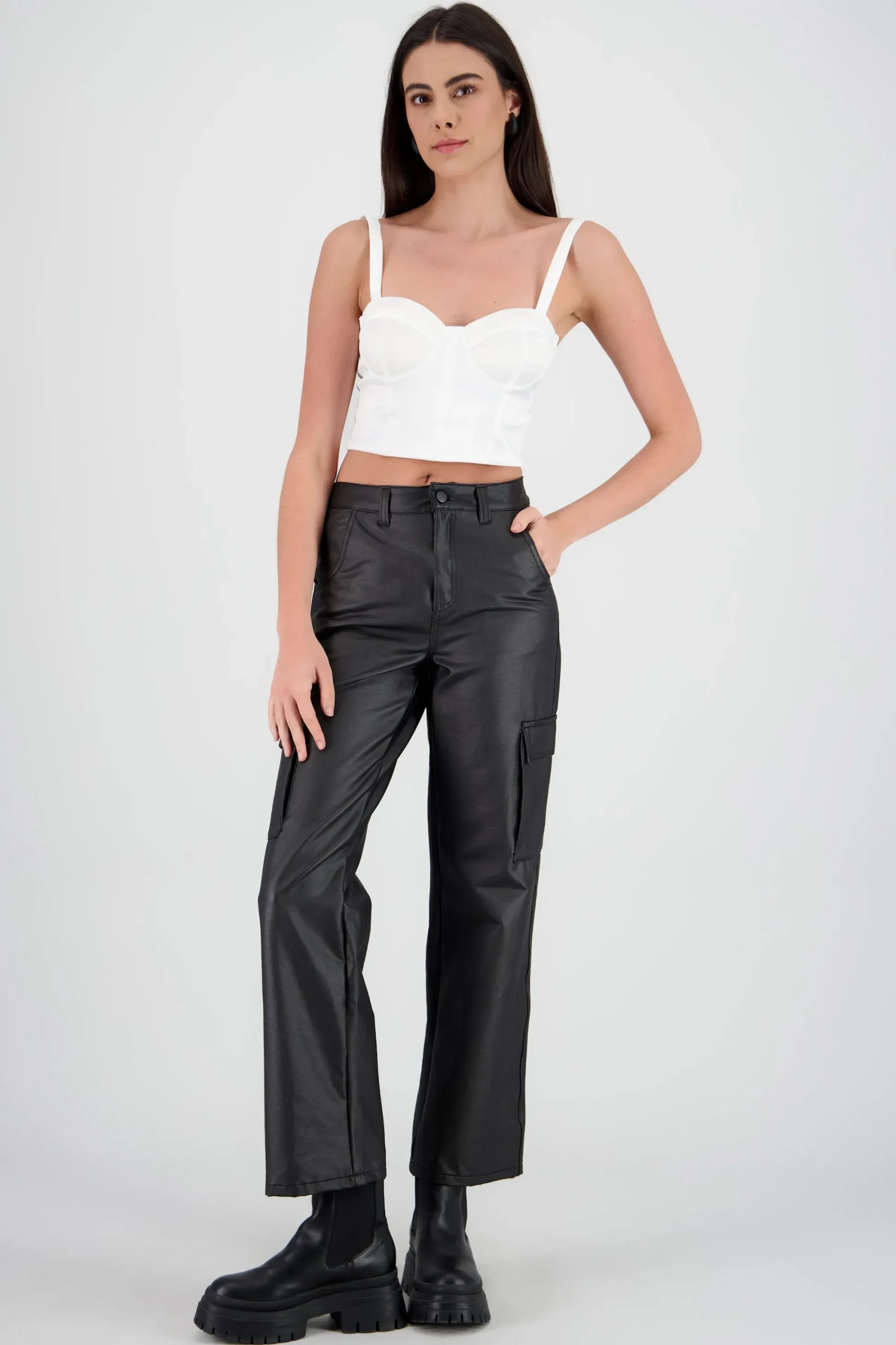 Shasa Cargo Faux Leather Pants