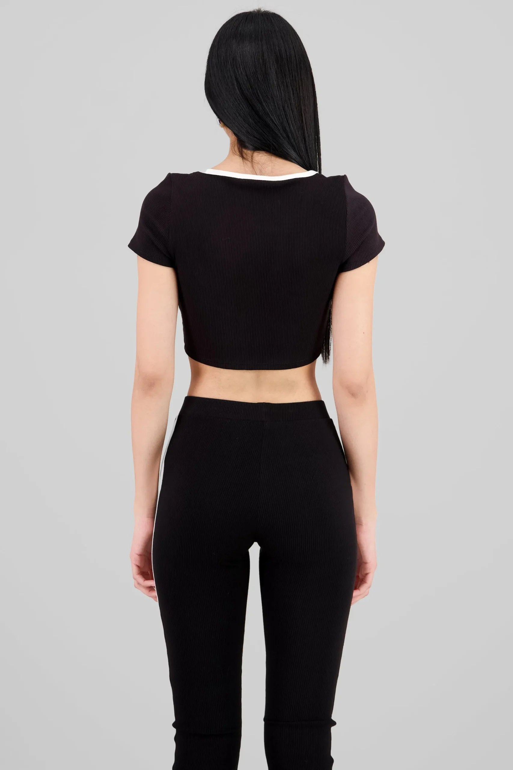 Shasa Contrast Detail Ribbed Top