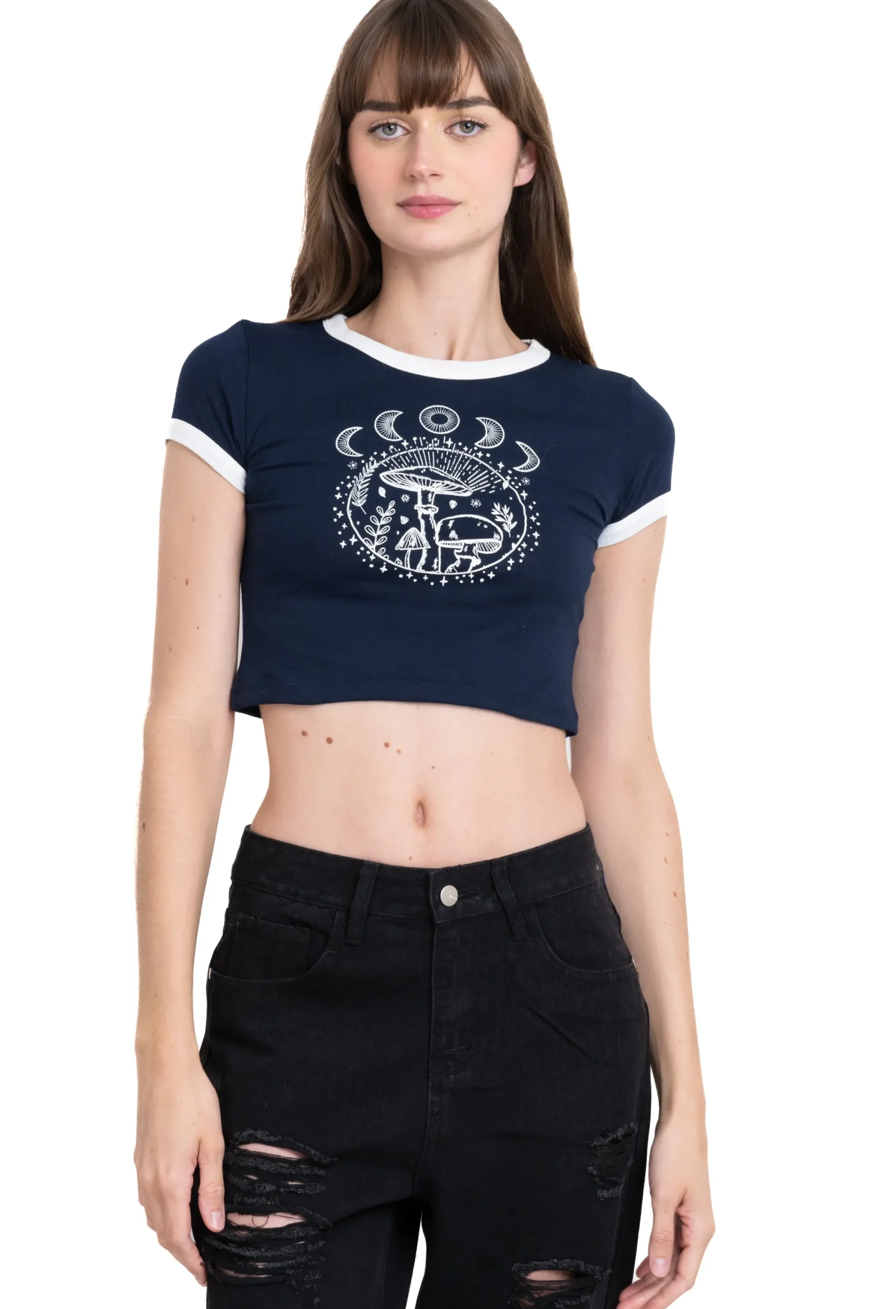 Shasa Crop top with mushrooms and moons