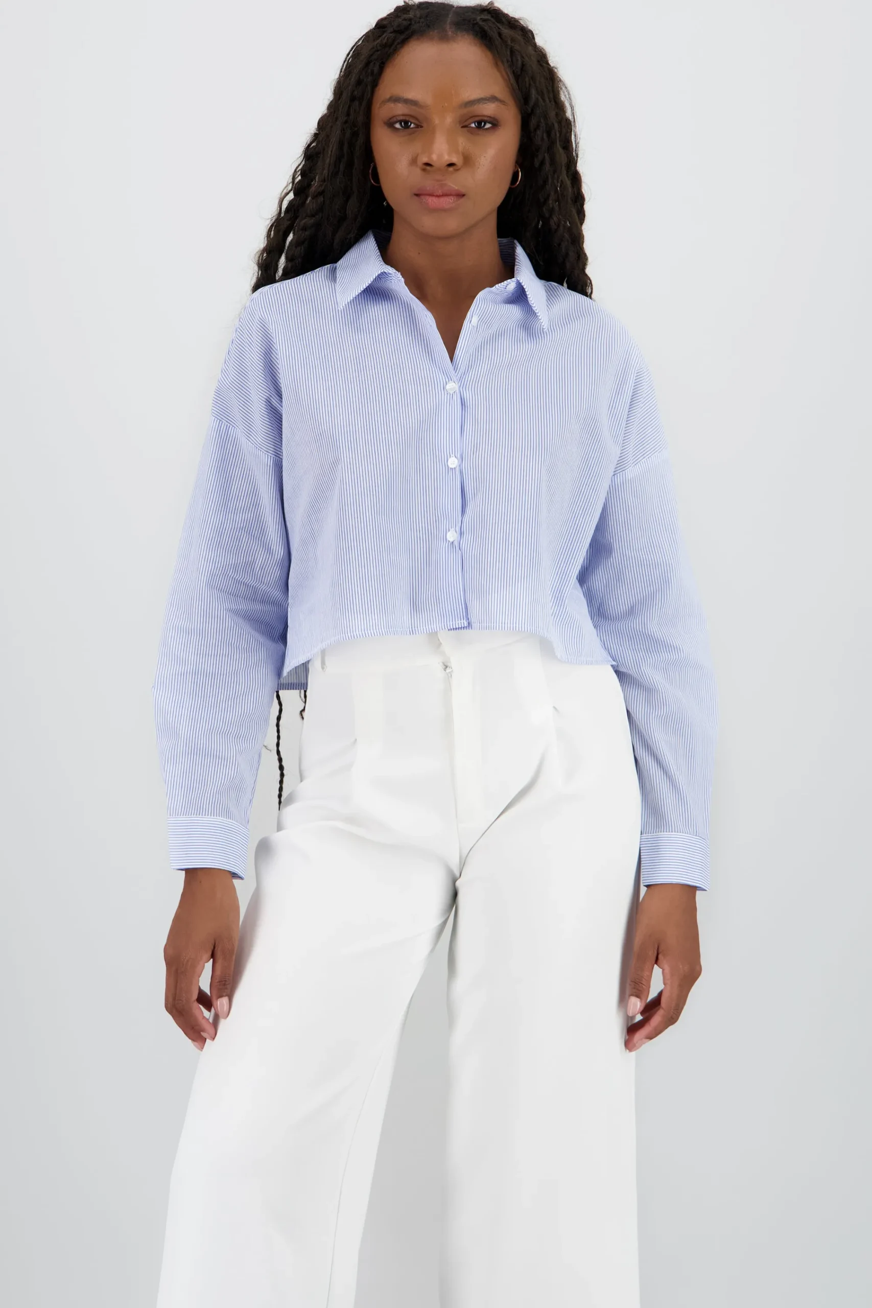Shasa Cropped Long Sleeve Striped Shirt
