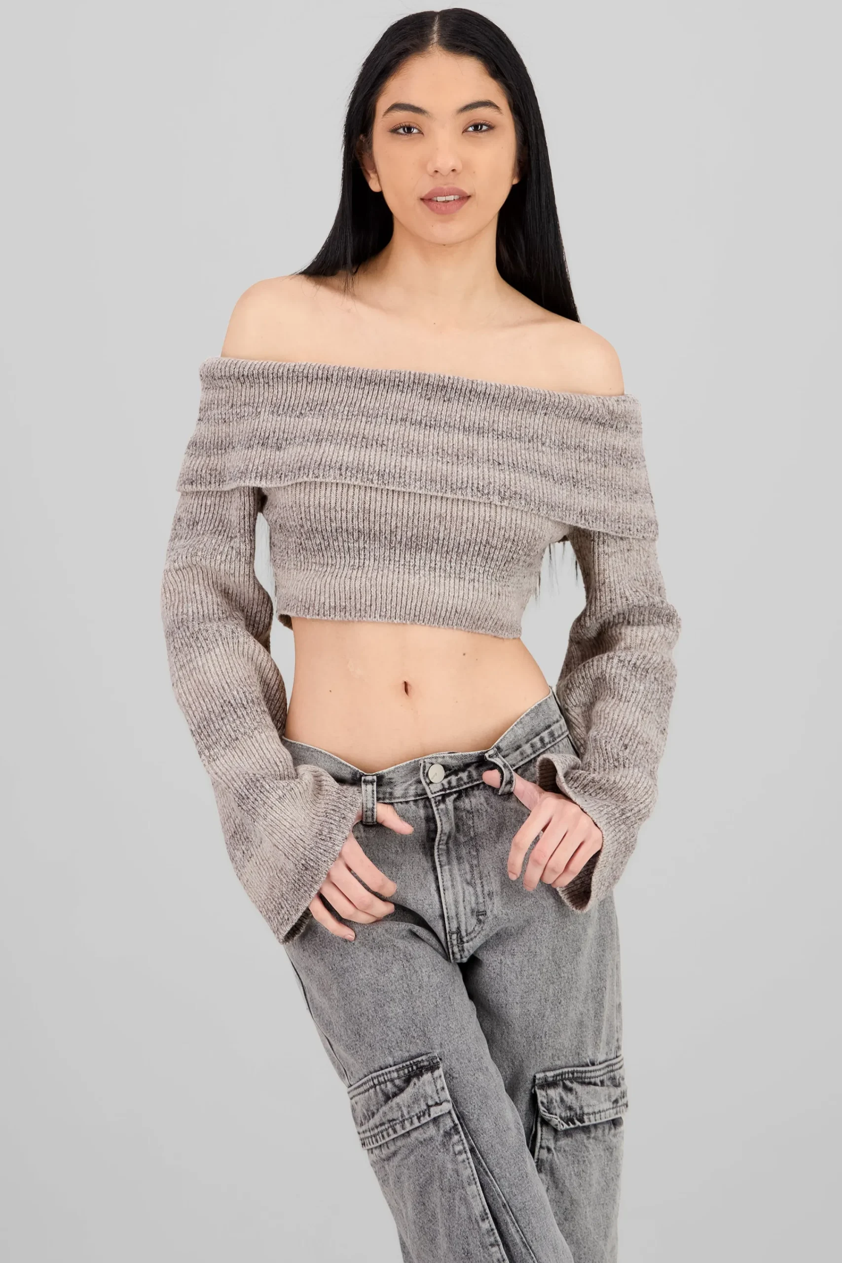 Shasa Cropped Off Shoulder Sweater