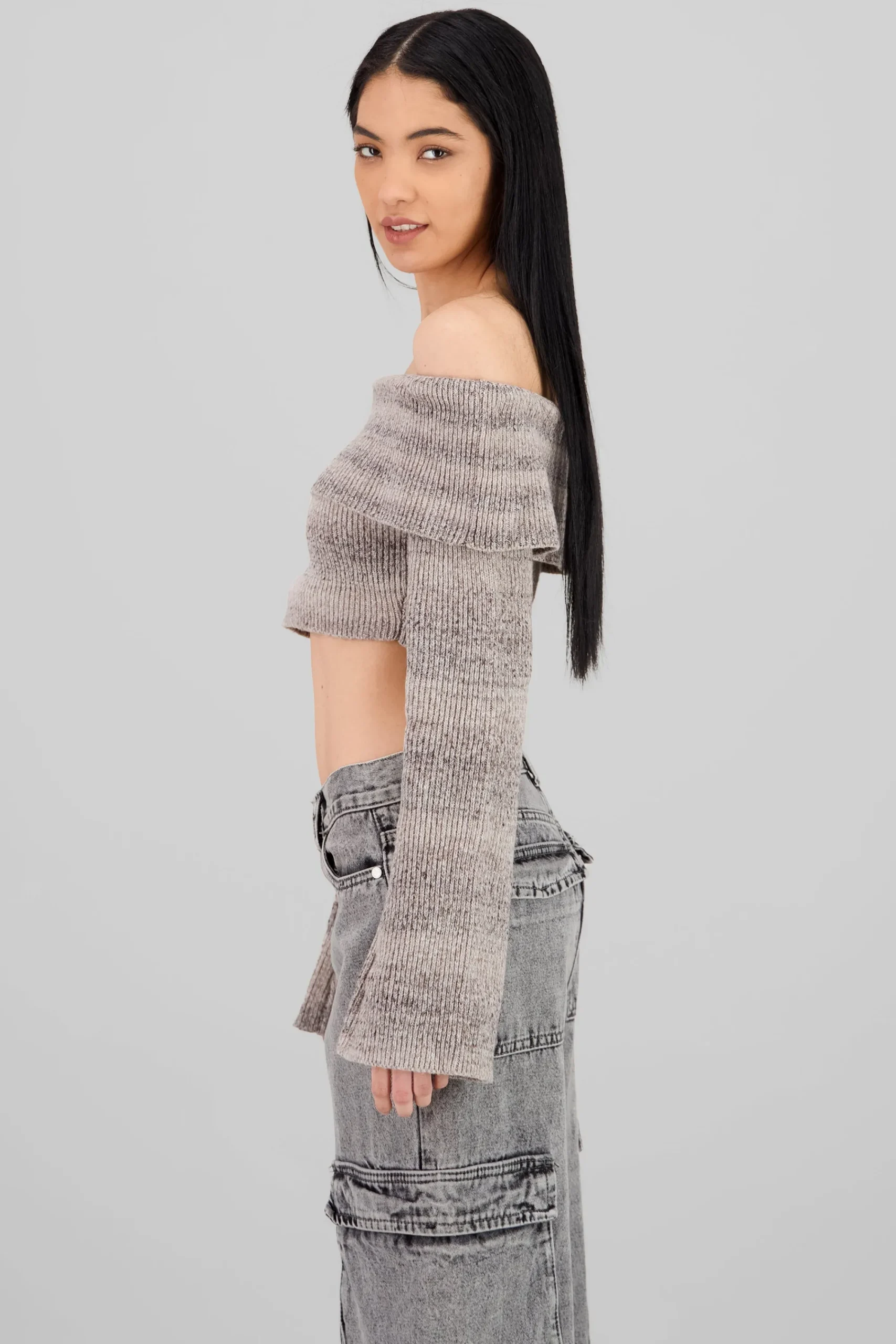 Shasa Cropped Off Shoulder Sweater