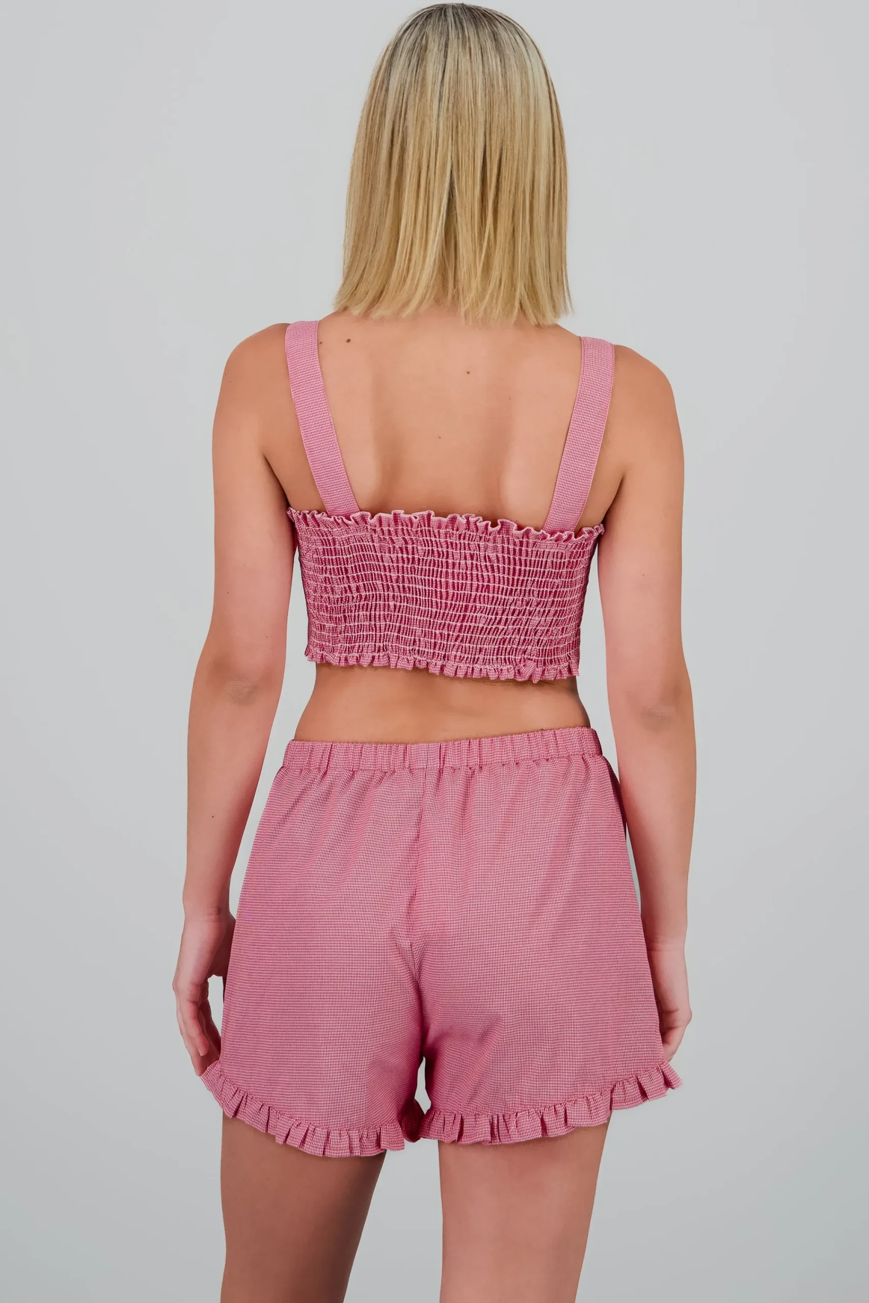 Shasa Cropped Plaid Tank Top with Bow Detail