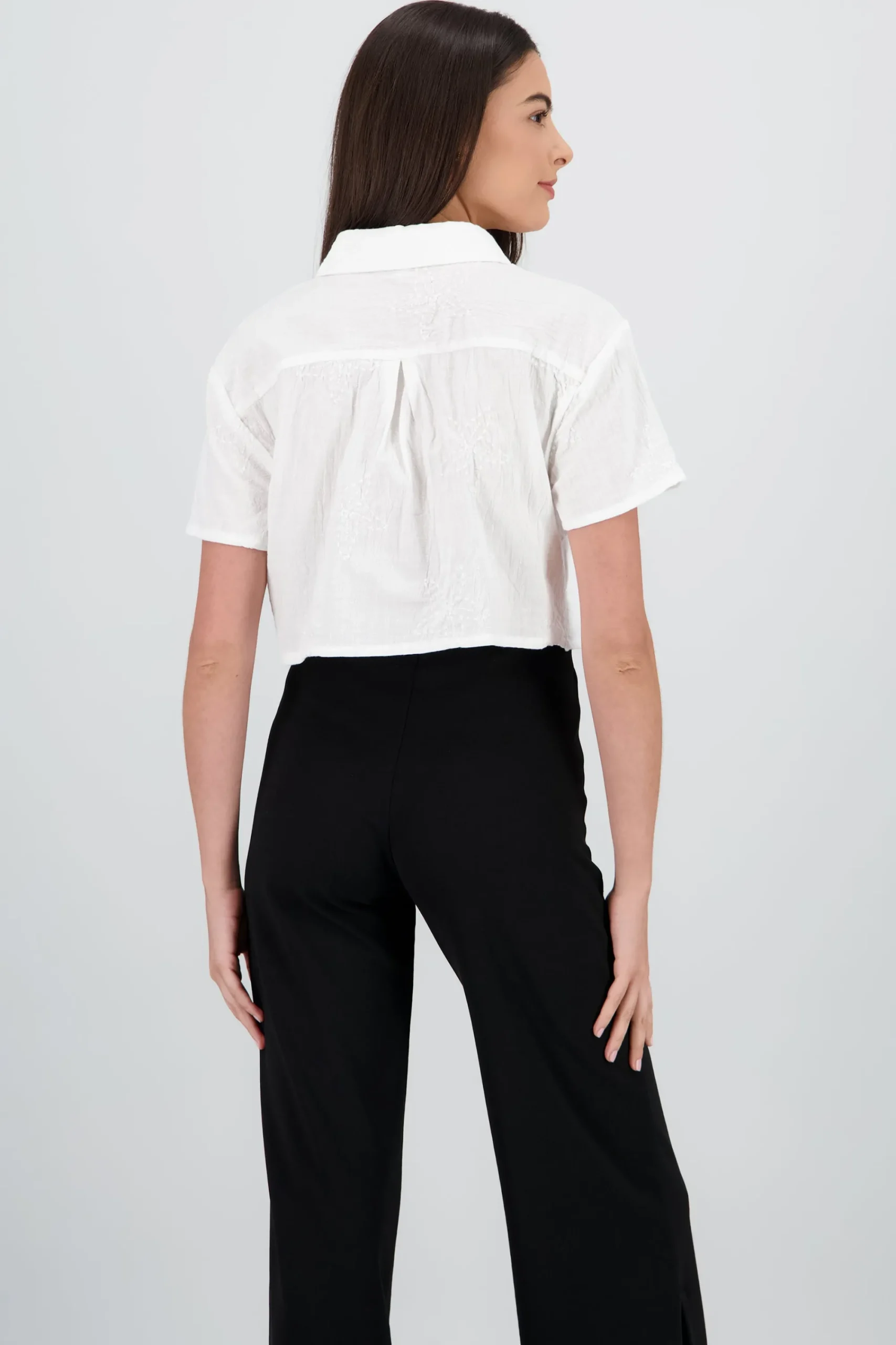 Shasa Cropped Shirt with Embroidery Detail