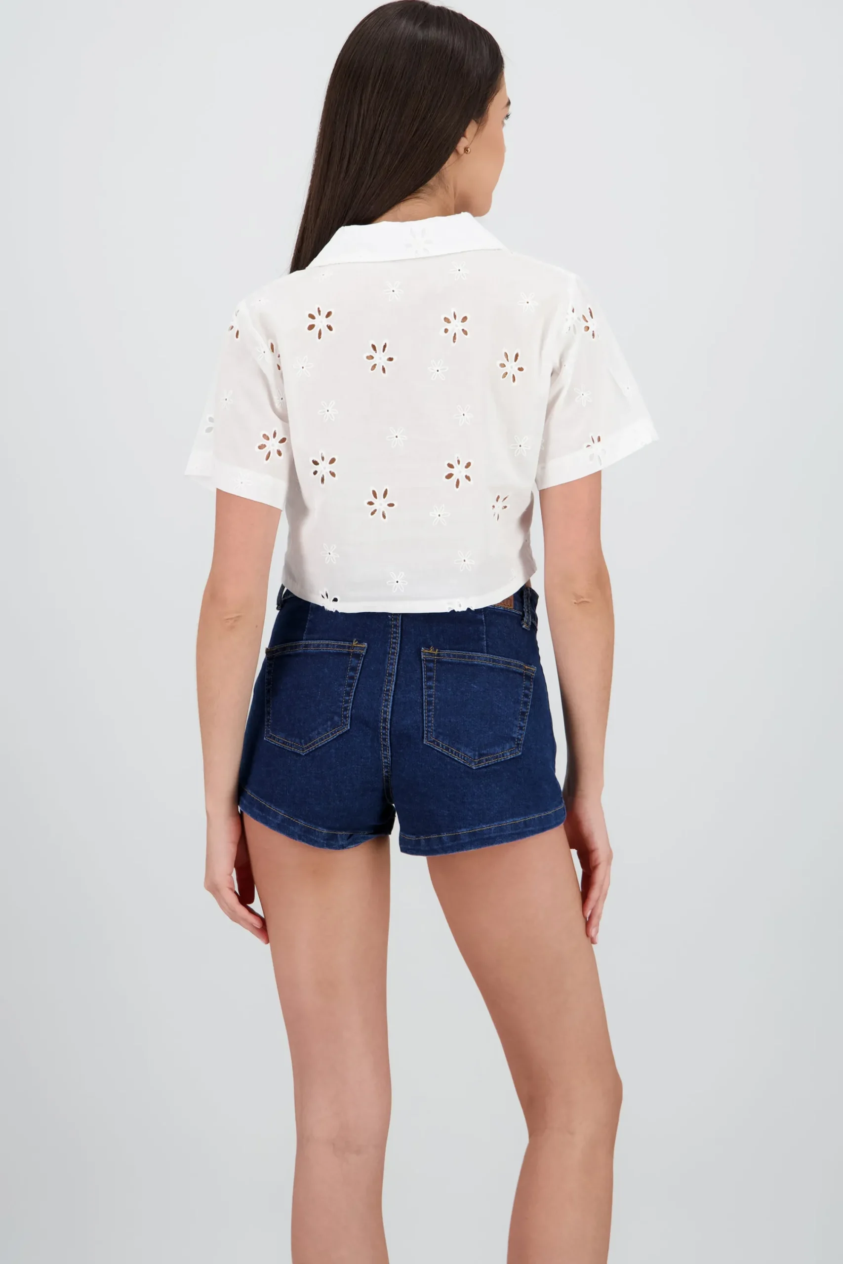 Shasa Cropped Shirt with Eyelet Detail
