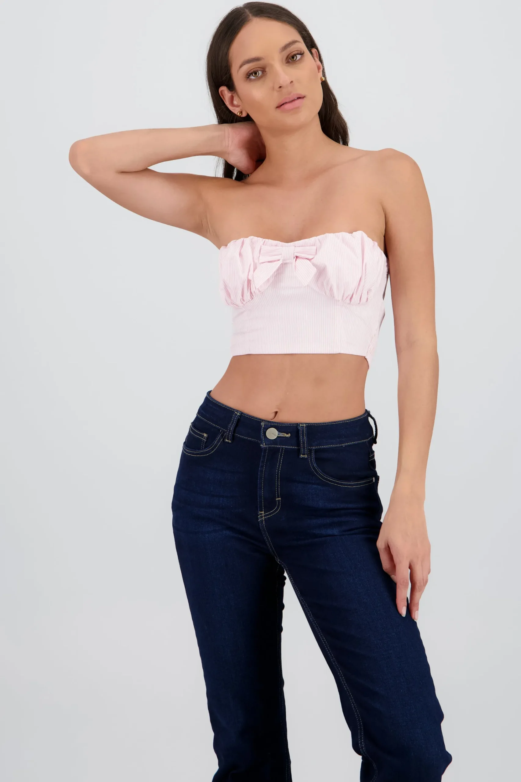 Shasa Cropped Top with Ruched Bow Detail