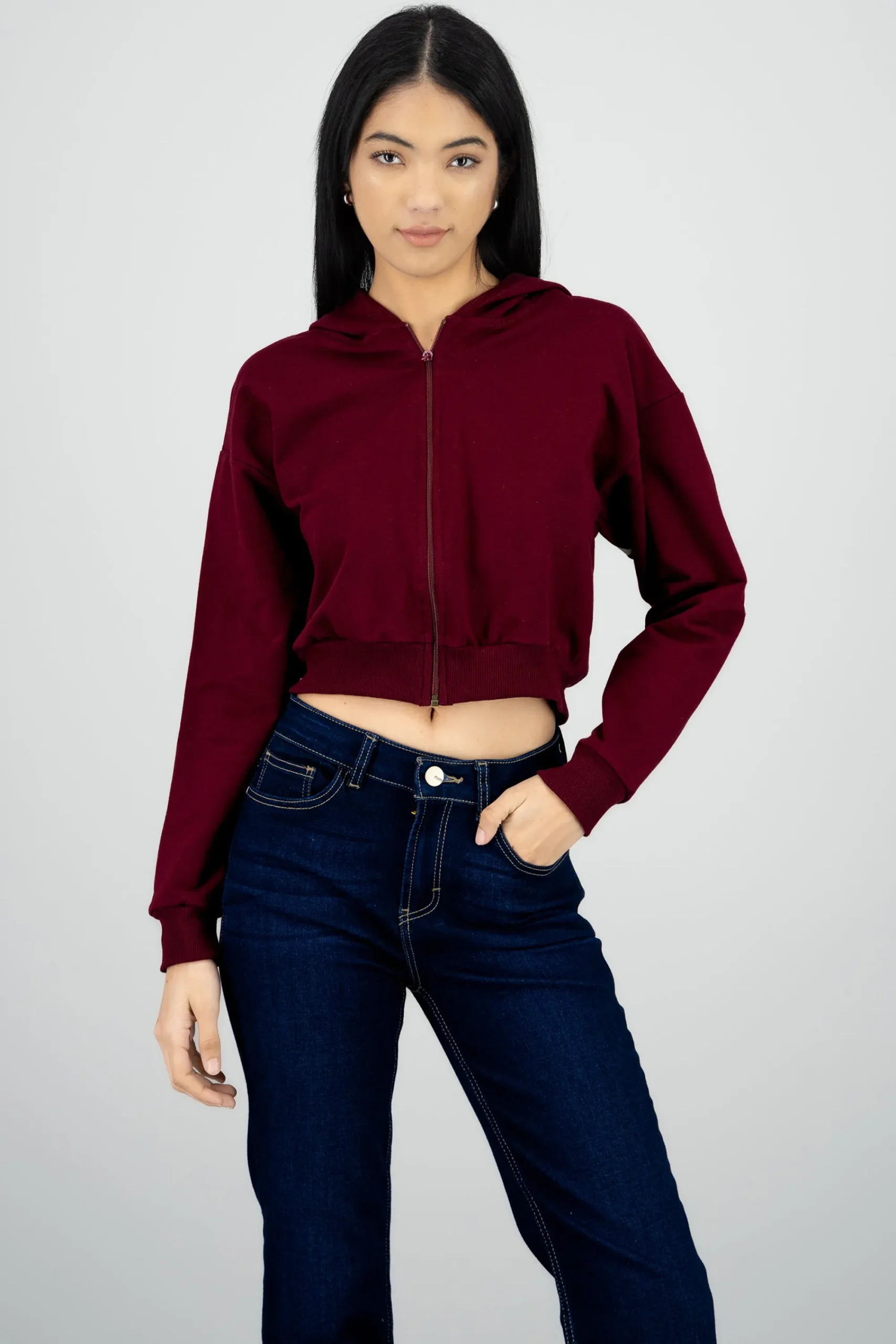 Shasa Cropped Zip-Up Sweatshirt with Back Print