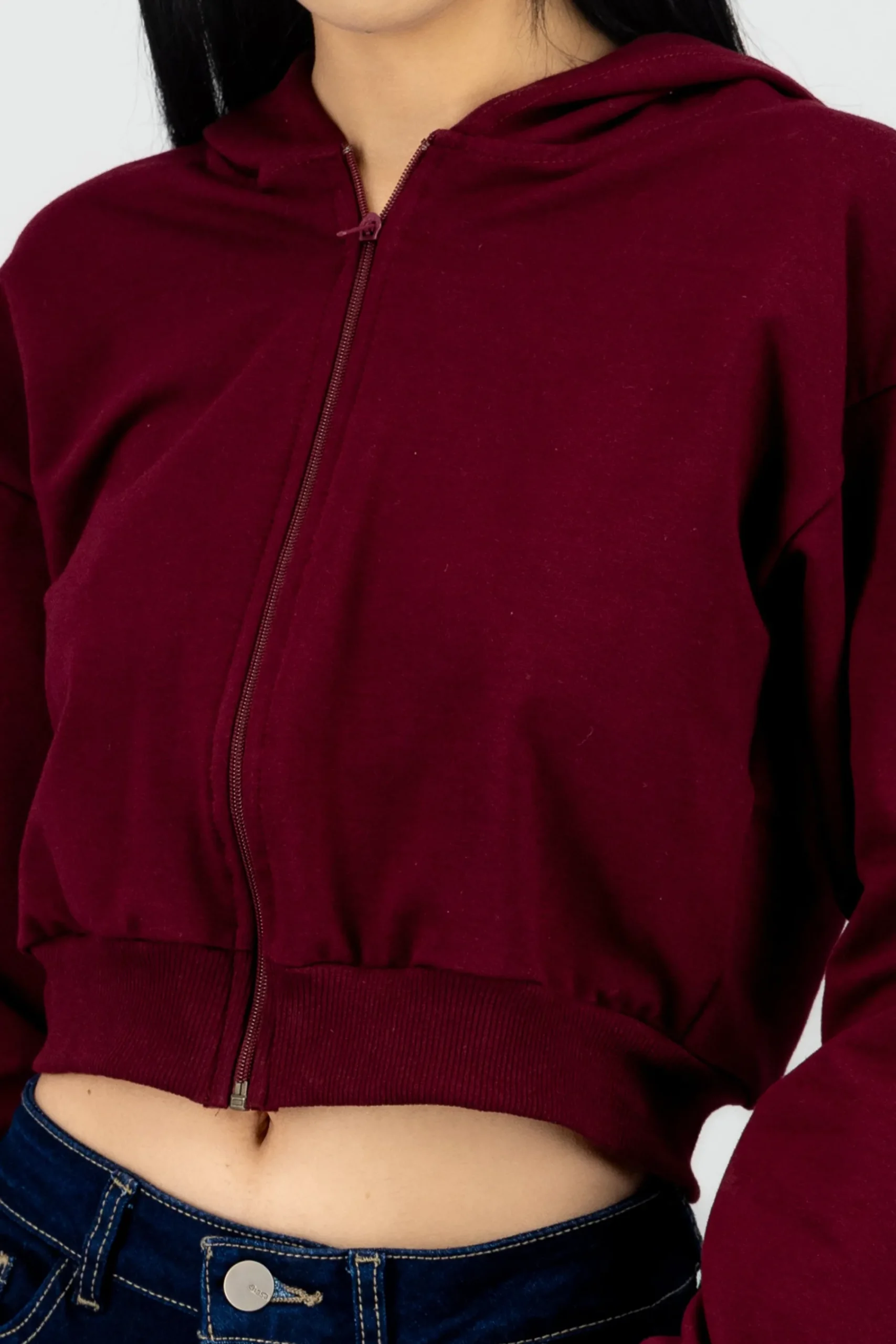 Shasa Cropped Zip-Up Sweatshirt with Back Print