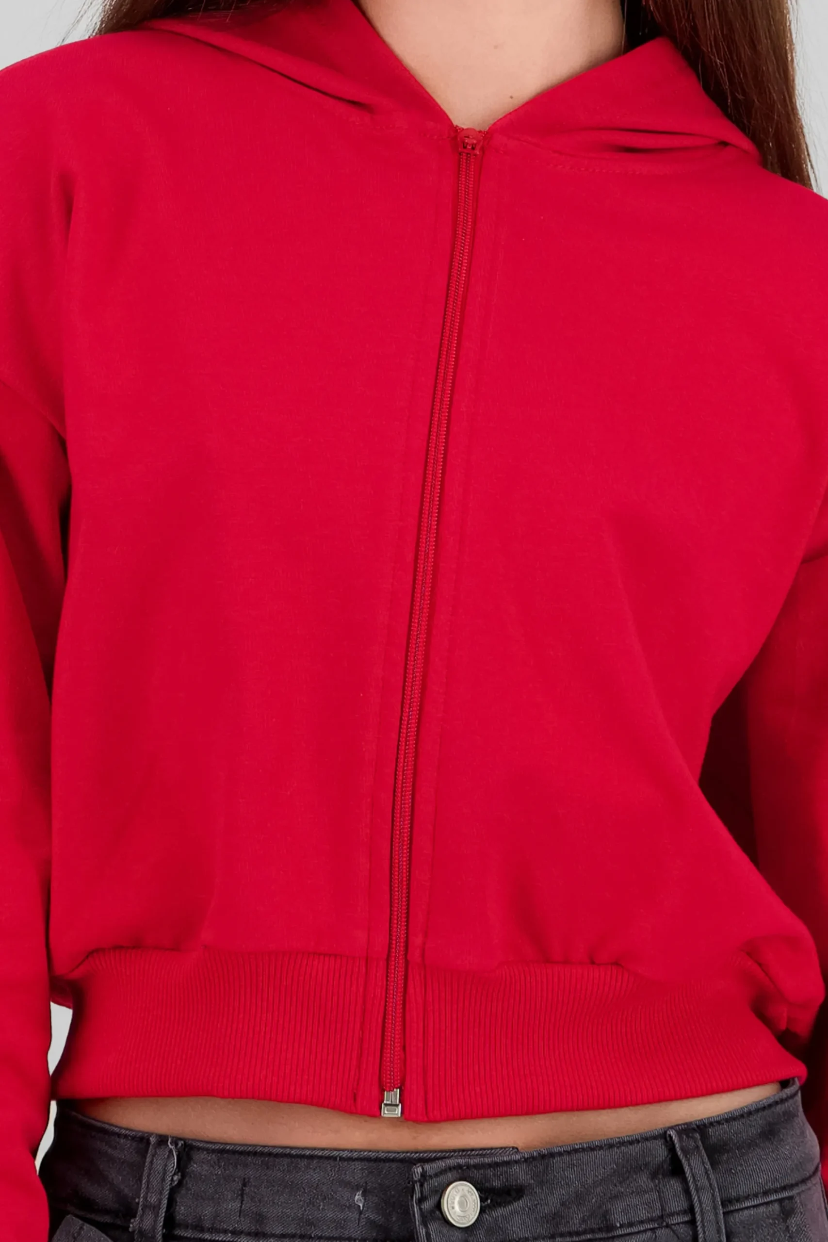 Shasa Cropped Zip-Up Sweatshirt with Back Print