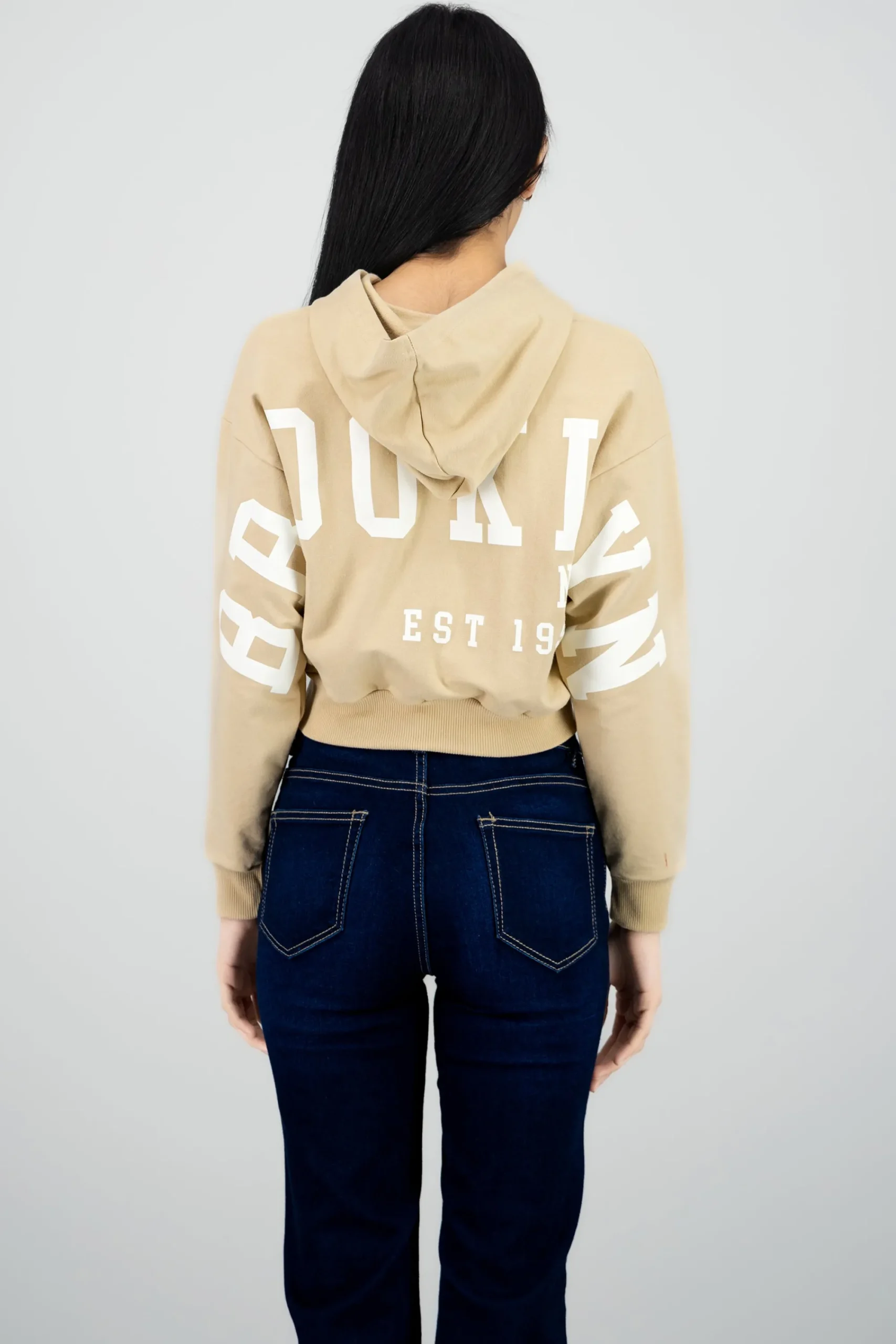 Shasa Cropped Zip-Up Sweatshirt with Back Print
