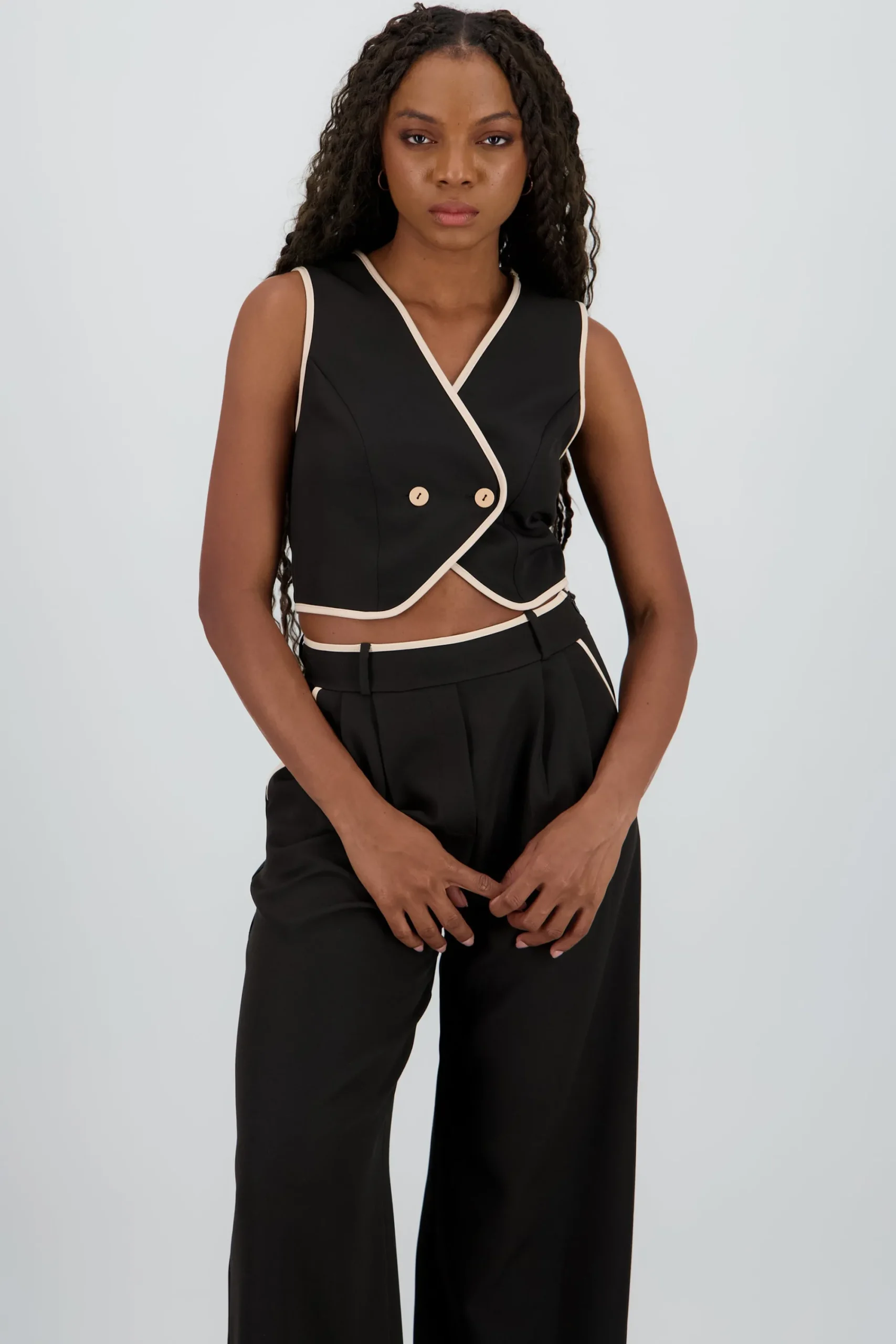 Shasa Crossed Contrast Detail Vest