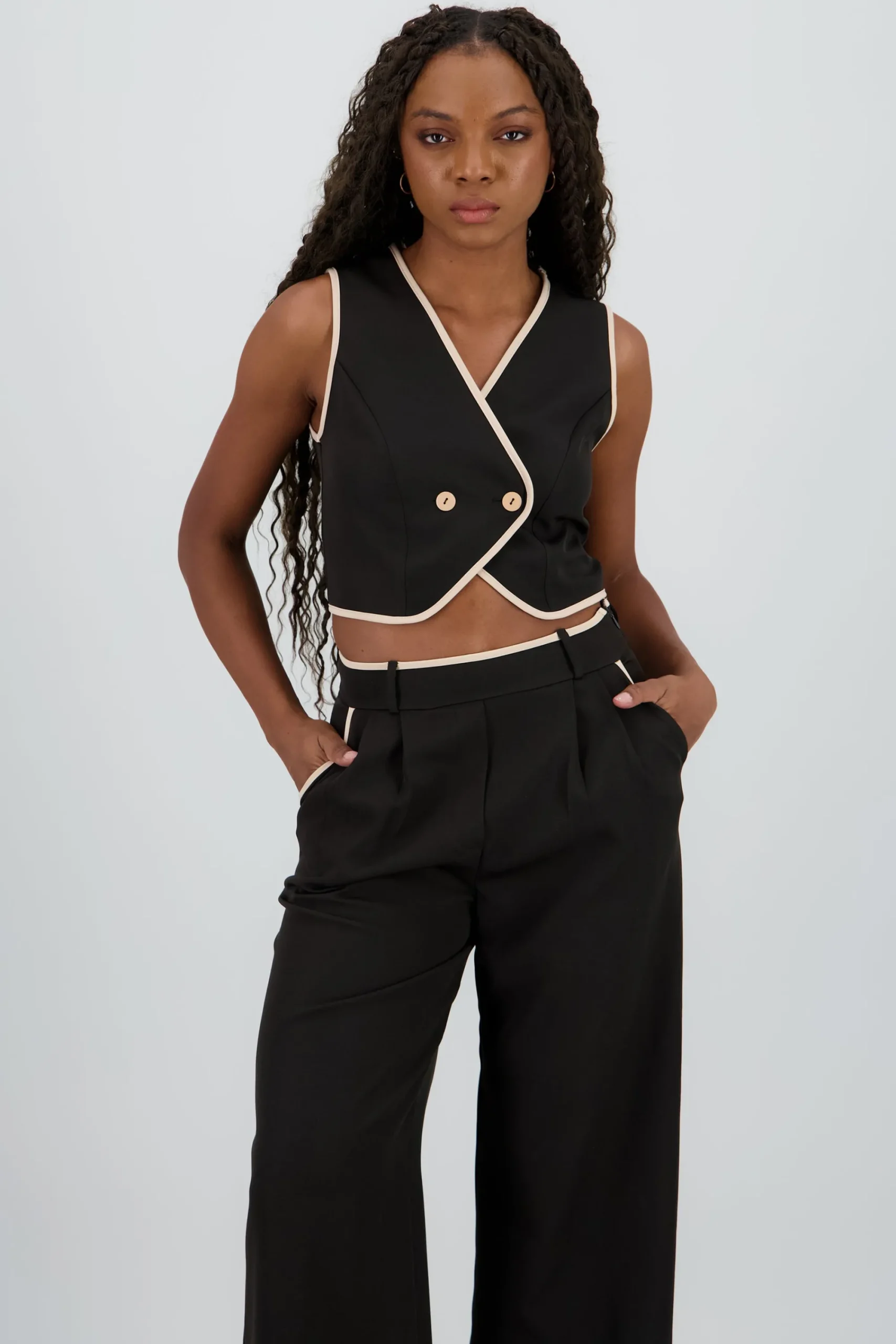 Shasa Crossed Contrast Detail Vest