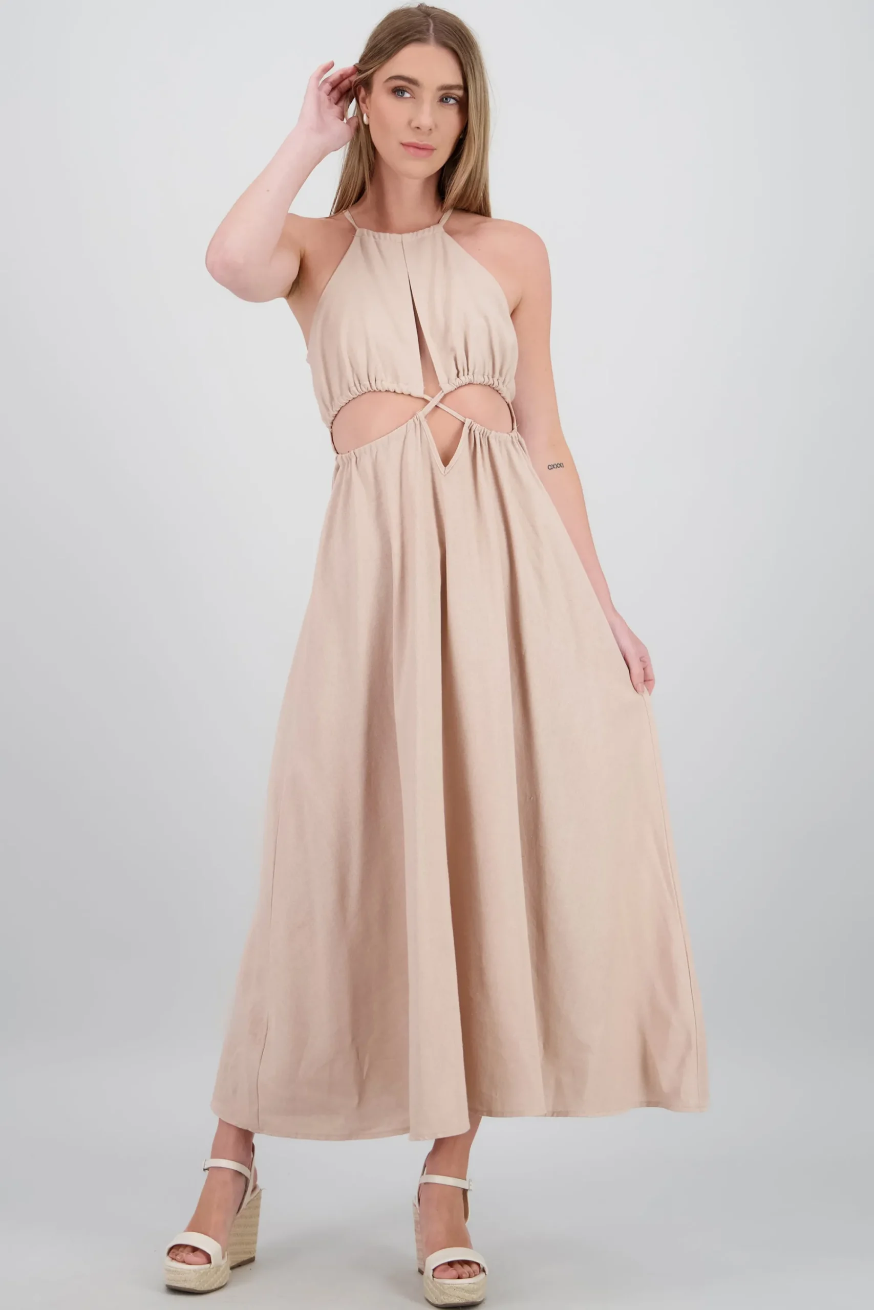Shasa Cut Out Maxi Linen Dress