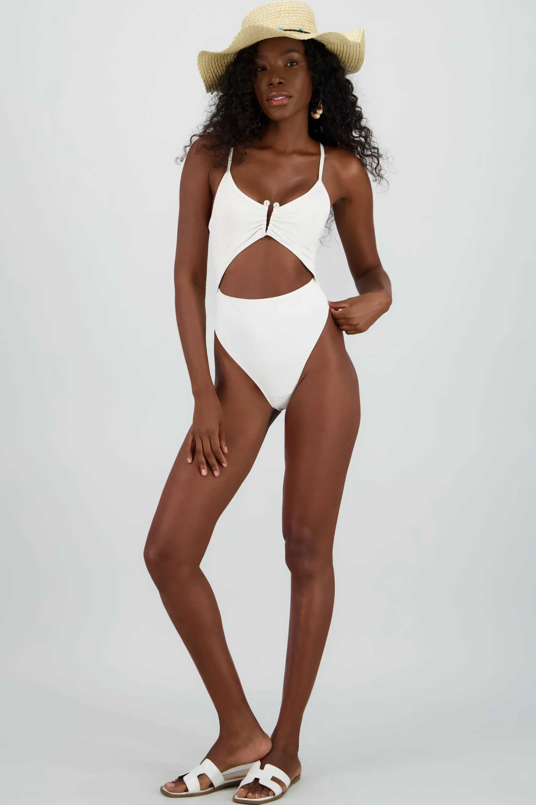 Shasa Cutout swimsuit with pearl neckline