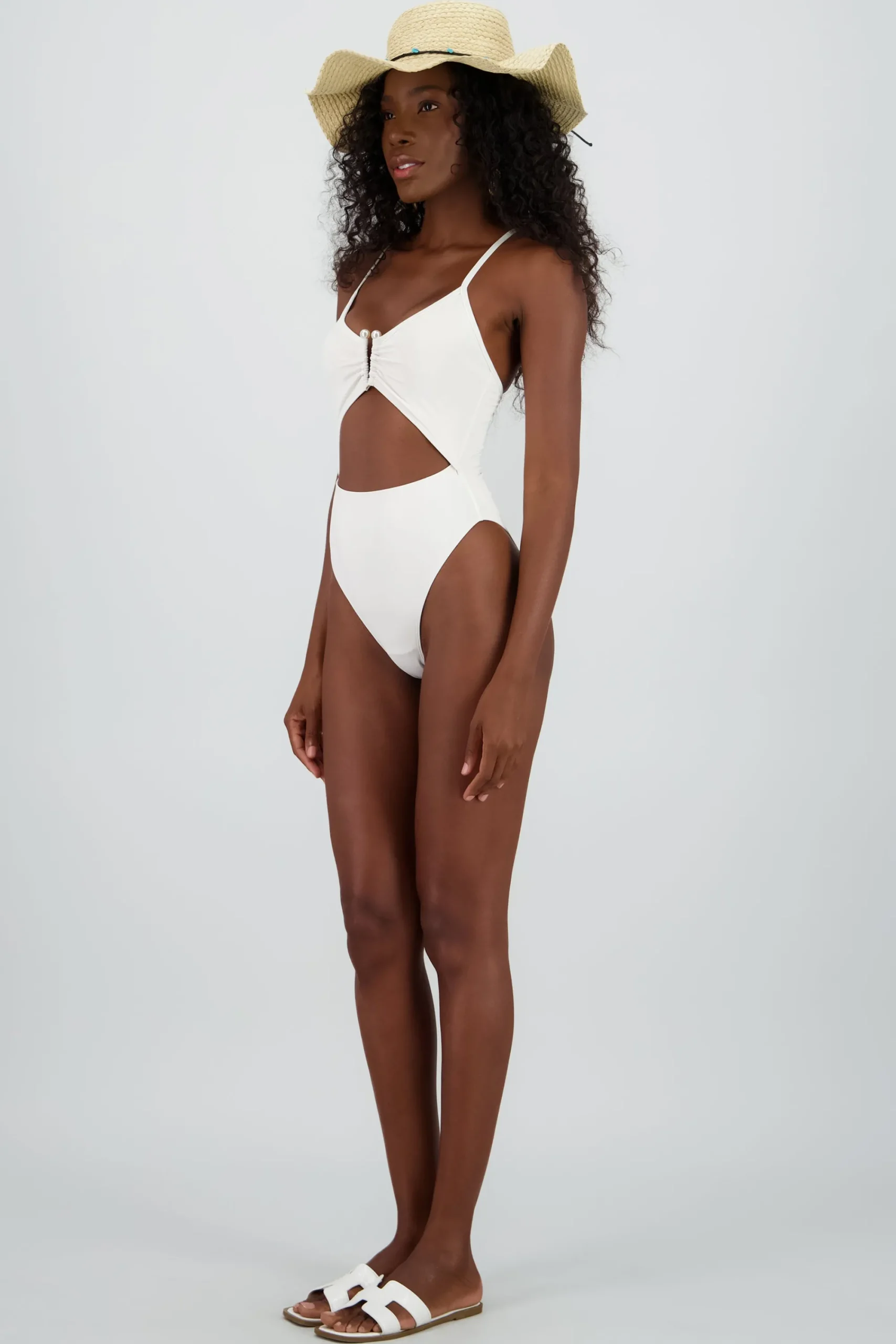 Shasa Cutout swimsuit with pearl neckline