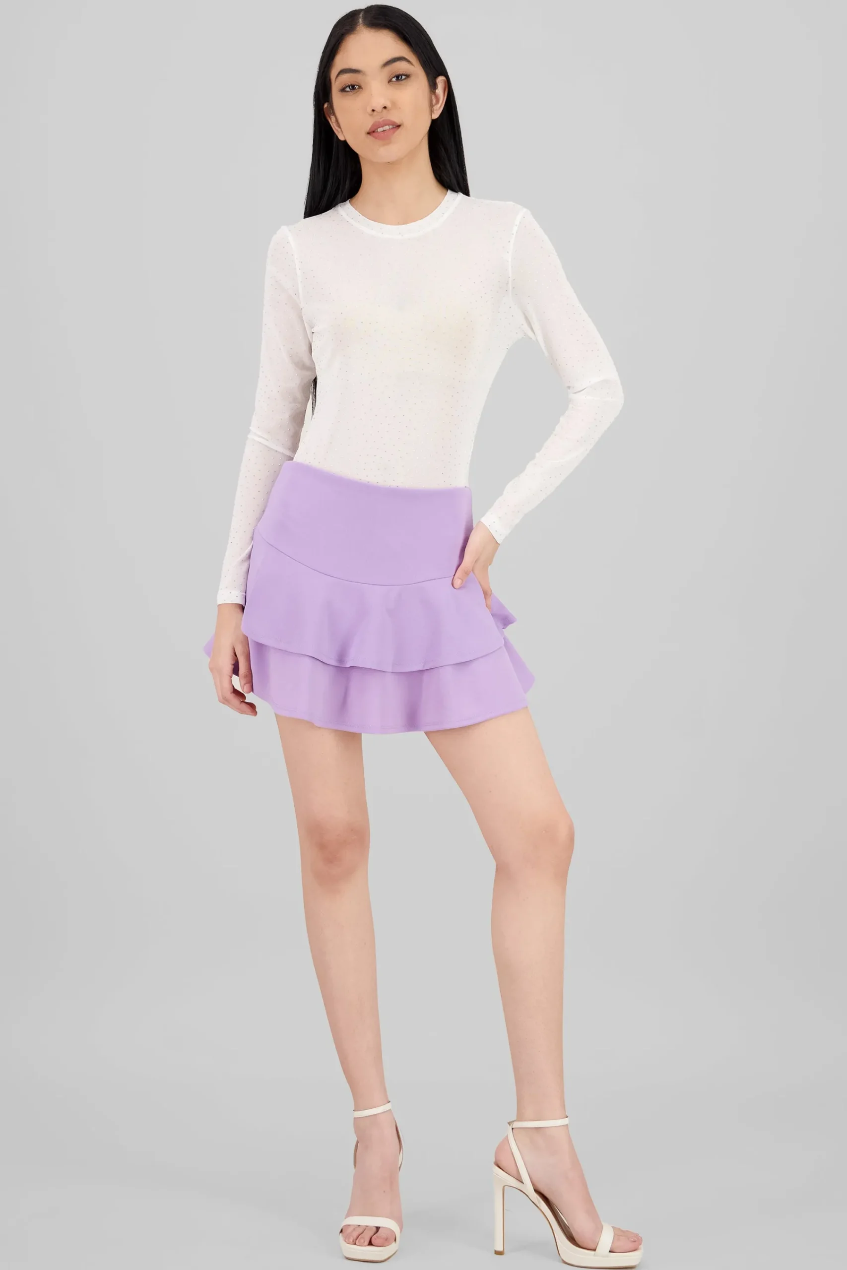 Shasa DoubleLayer Ruffle Hem Mini Skirt