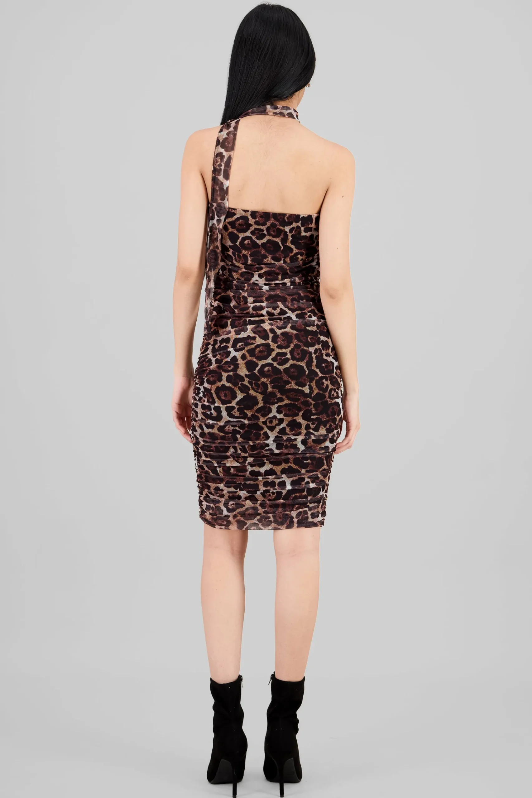 Shasa Draped Animal Print Midi Dress