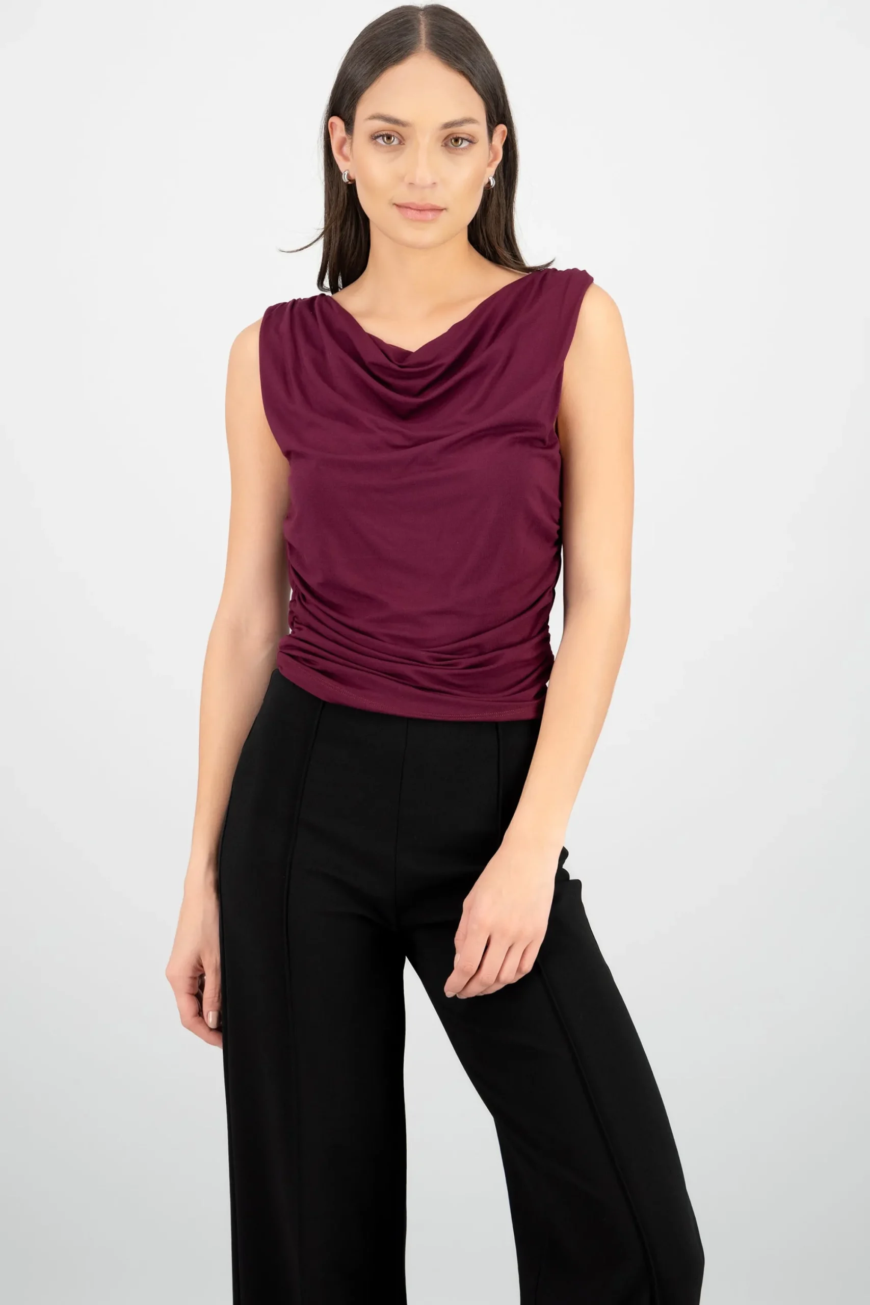 Shasa Draped Cowl Neck Top