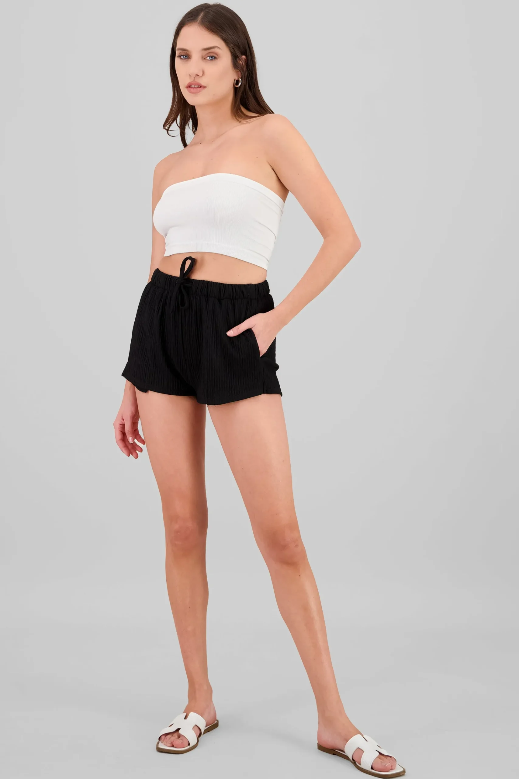 Shasa Drawstring Textured Shorts