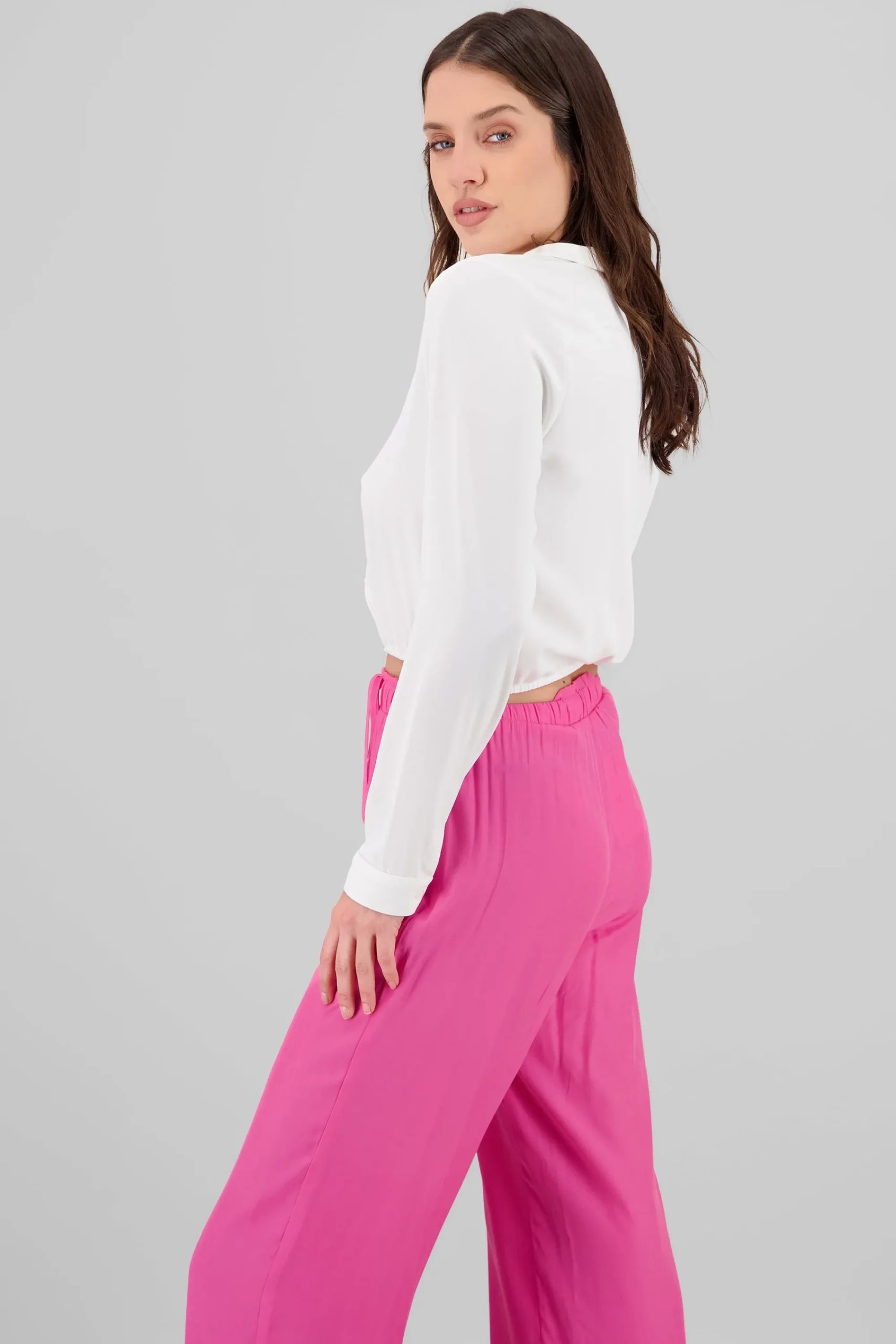 Shasa Elastic Hem Button Up Shirt