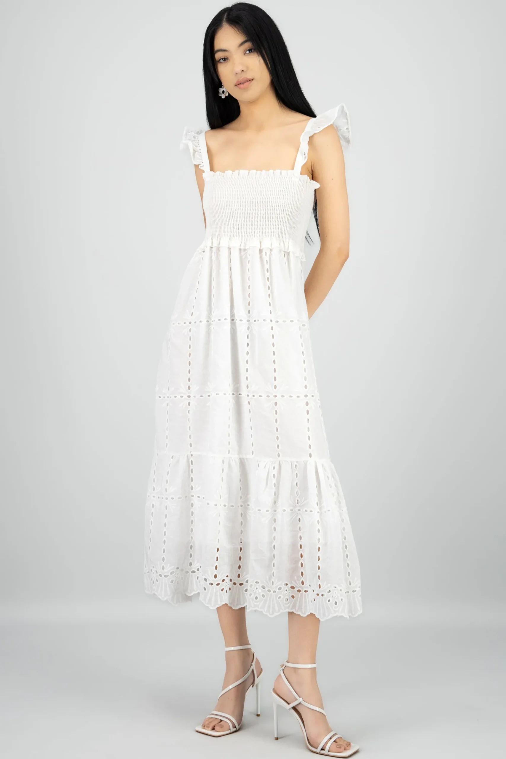 Shasa Eyelet Detail Midi Dress with
