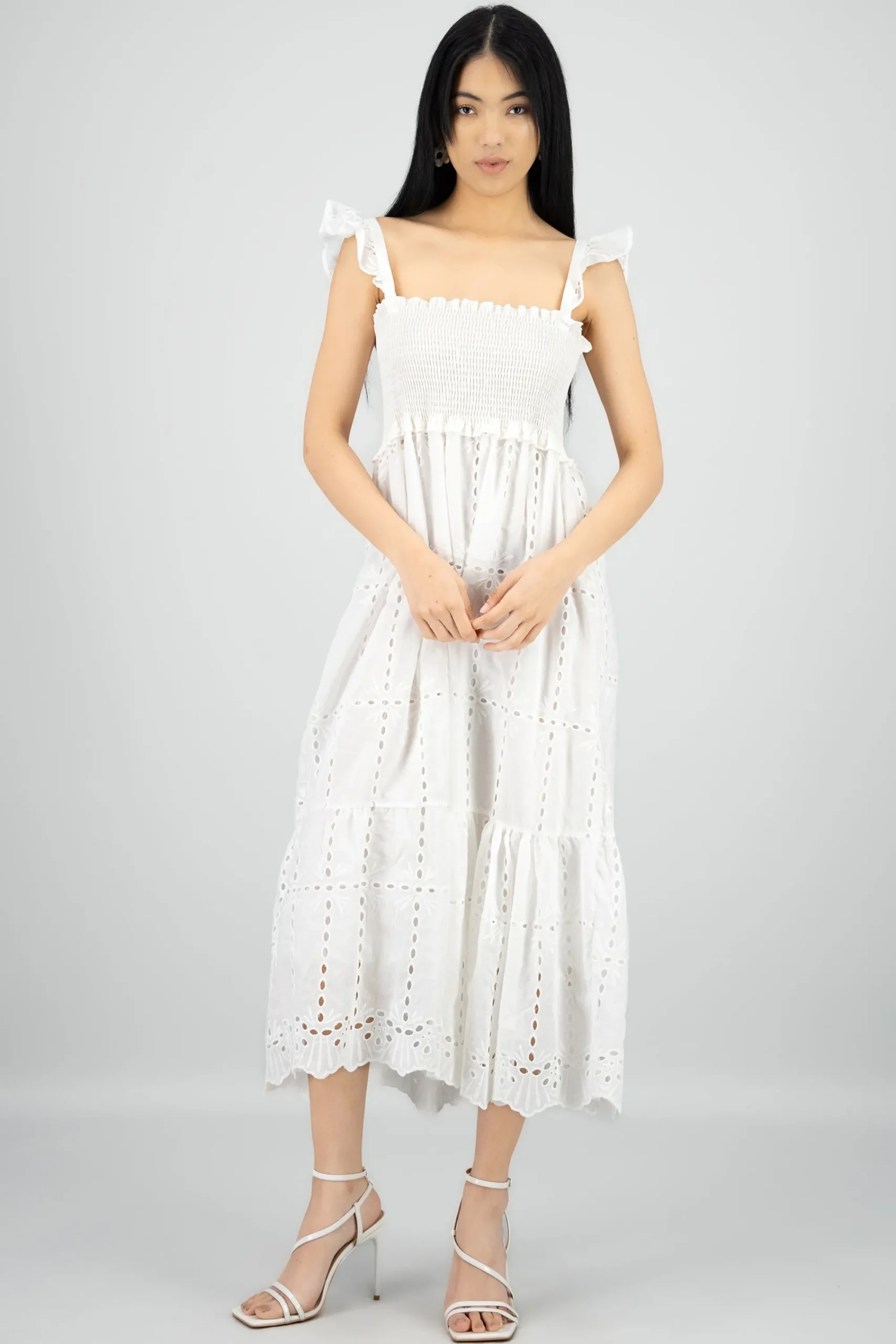 Shasa Eyelet Detail Midi Dress with