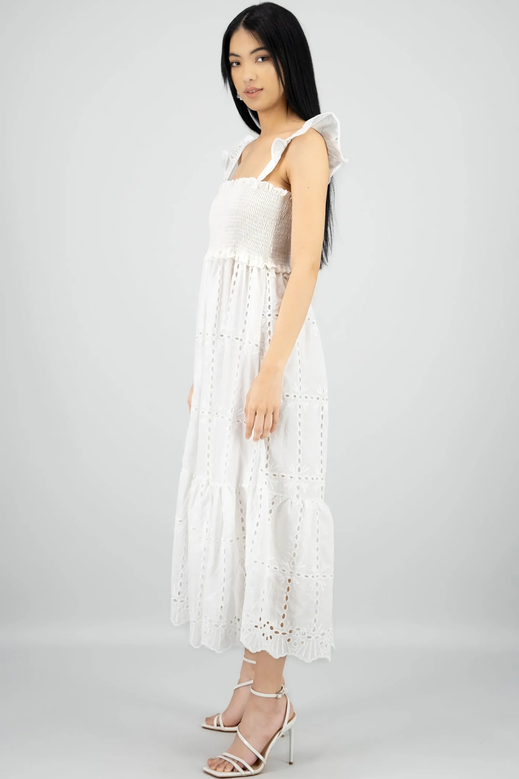 Shasa Eyelet Detail Midi Dress with