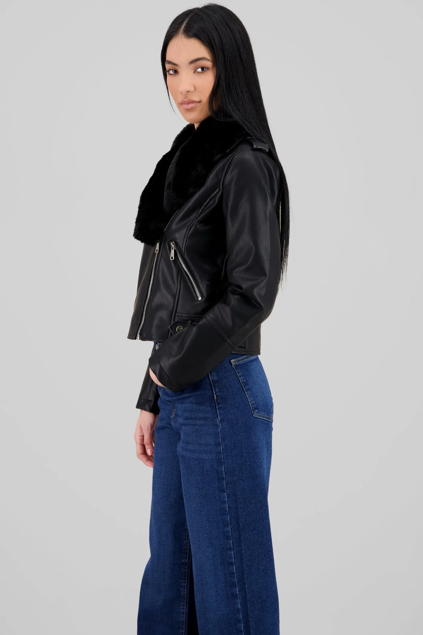 Shasa Faux Leather Biker Jacket