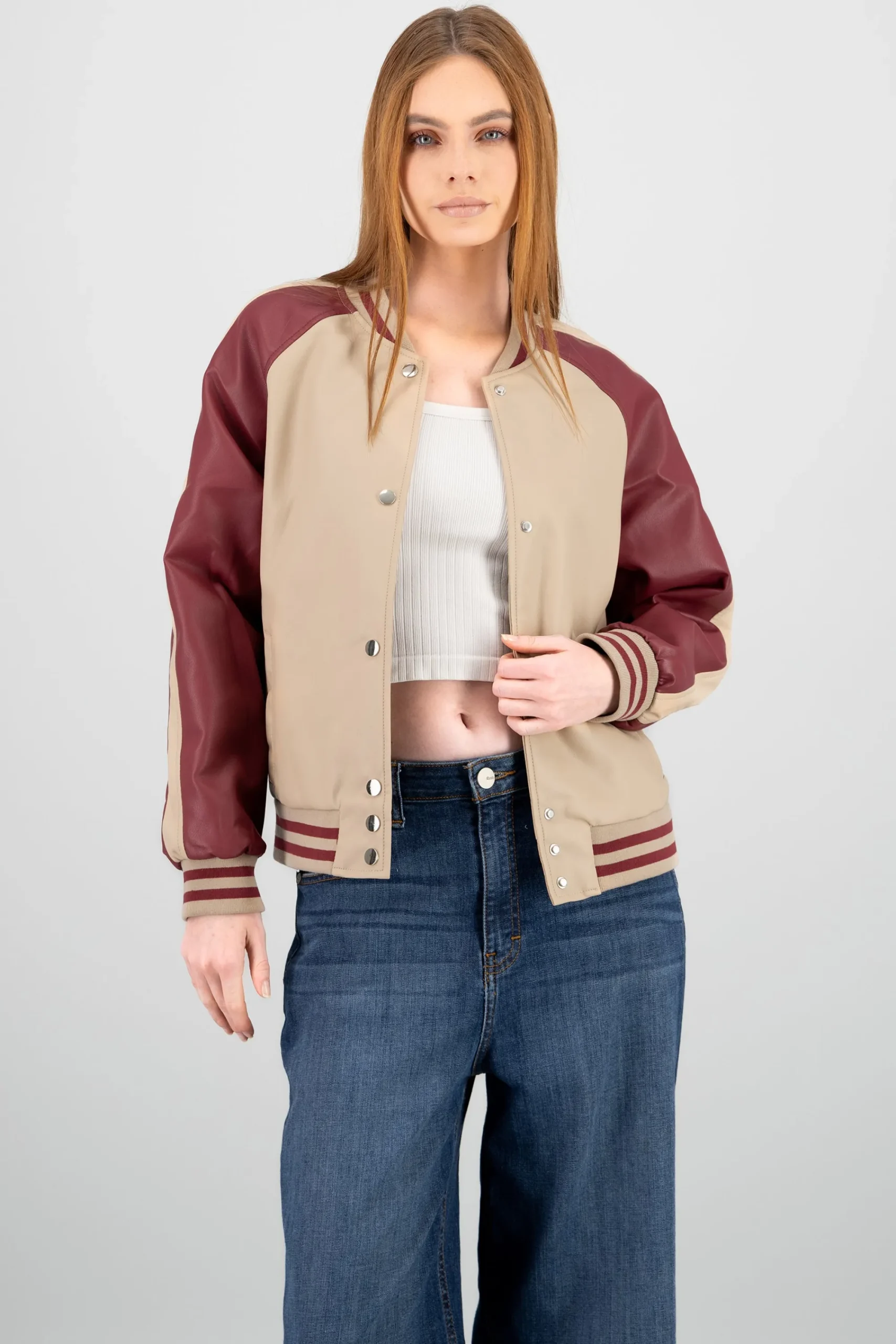 Shasa Faux Leather Bomber Jacket