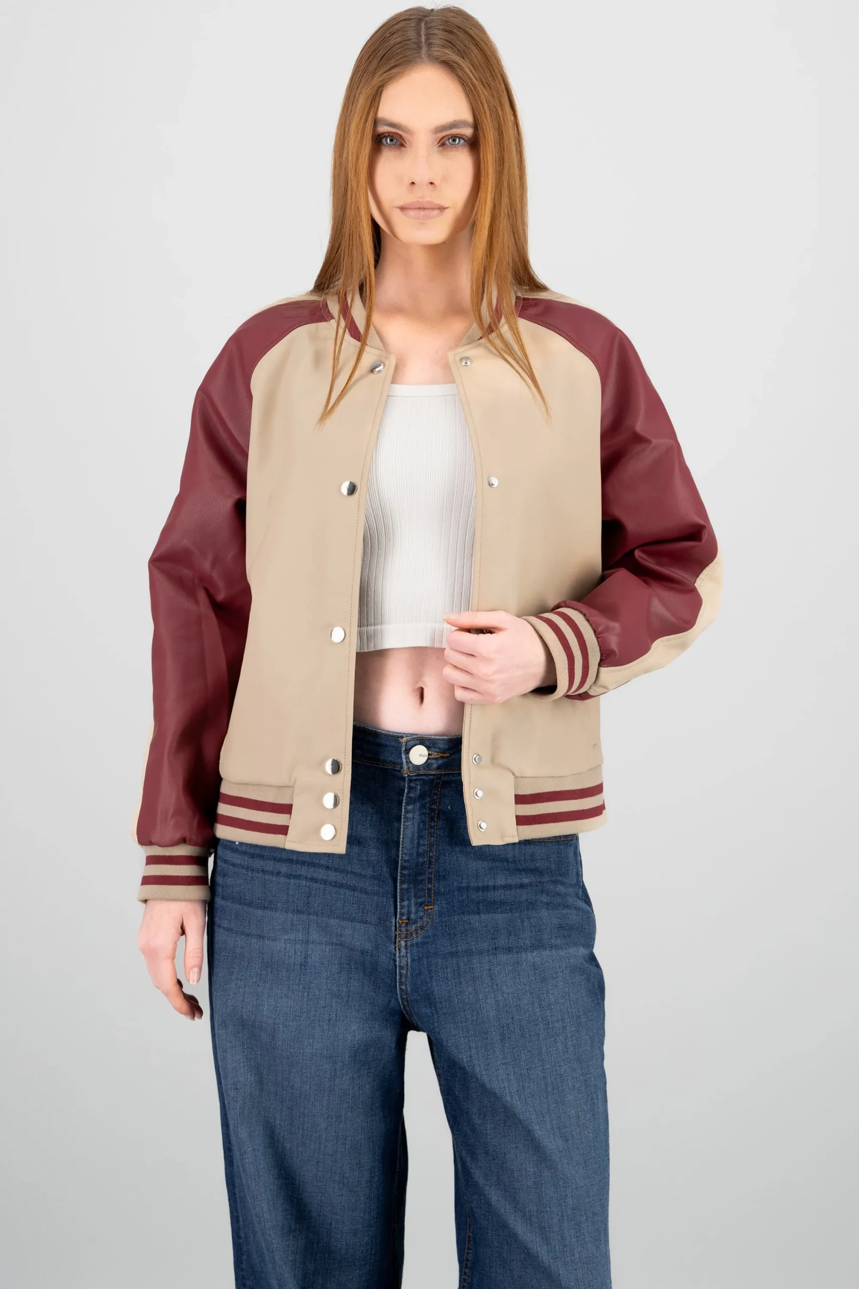 Shasa Faux Leather Bomber Jacket